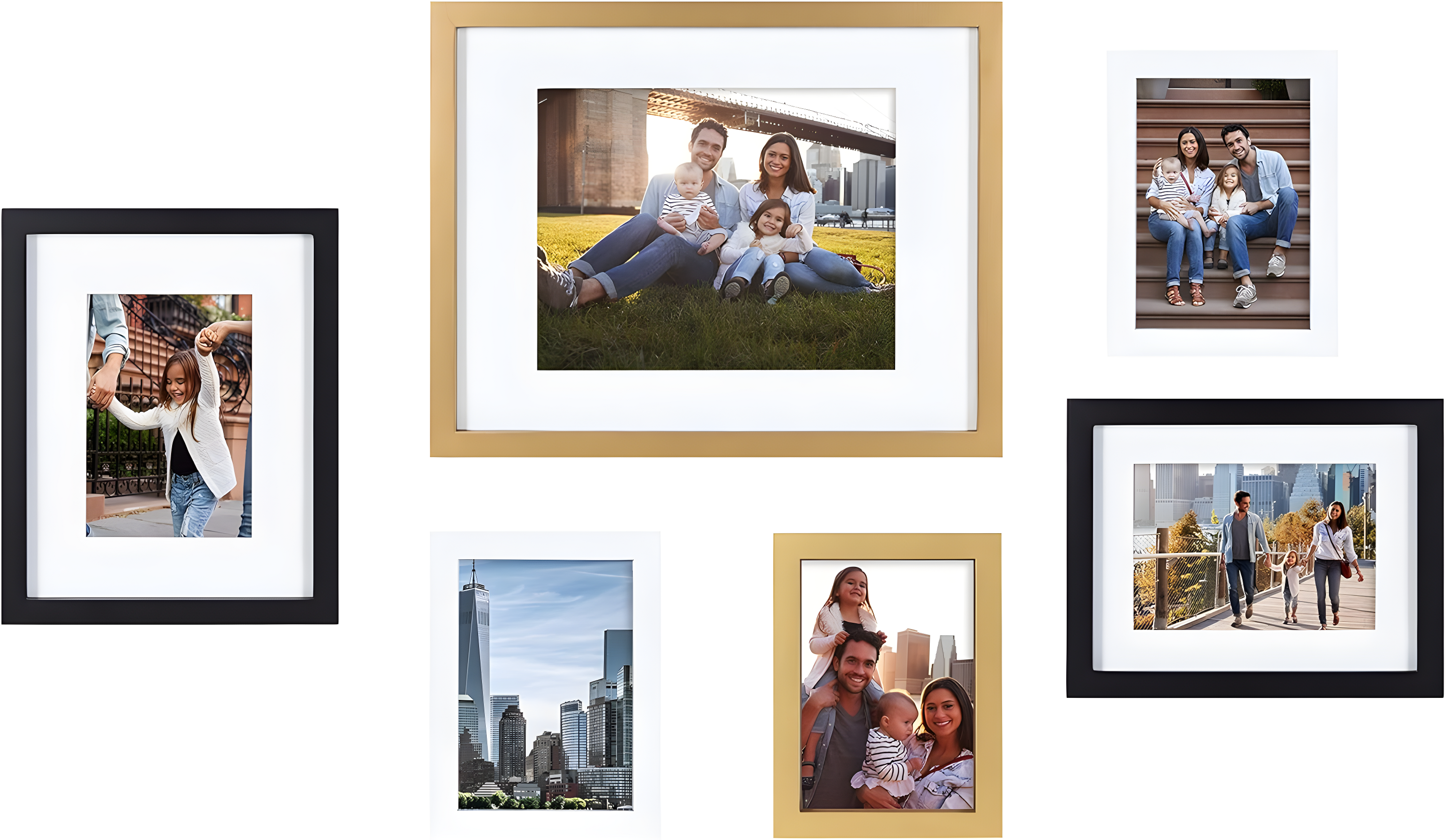 6pc Gallery Frame Box Set Gold/Black/White - Kate & Laurel All Things Decor: MDF Material, Sawtooth Hanger, Beveled Mat