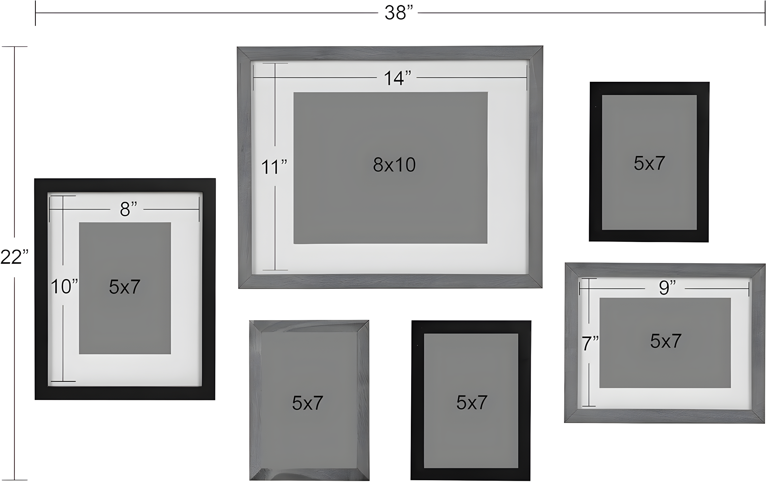 6pc Gallery Frame Box Set Gold/Black/White - Kate & Laurel All Things Decor: MDF Material, Sawtooth Hanger, Beveled Mat