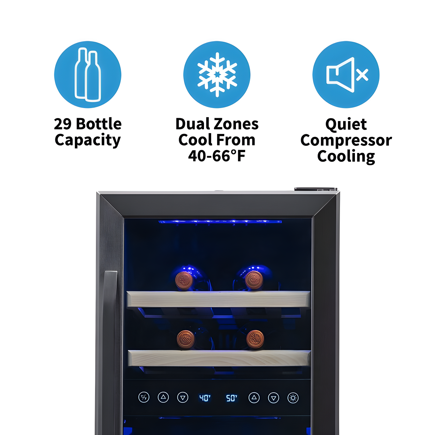 Newair 29 Bottle Stainless Steel Dual Zone Freestanding/Built-In Wine Refrigerator