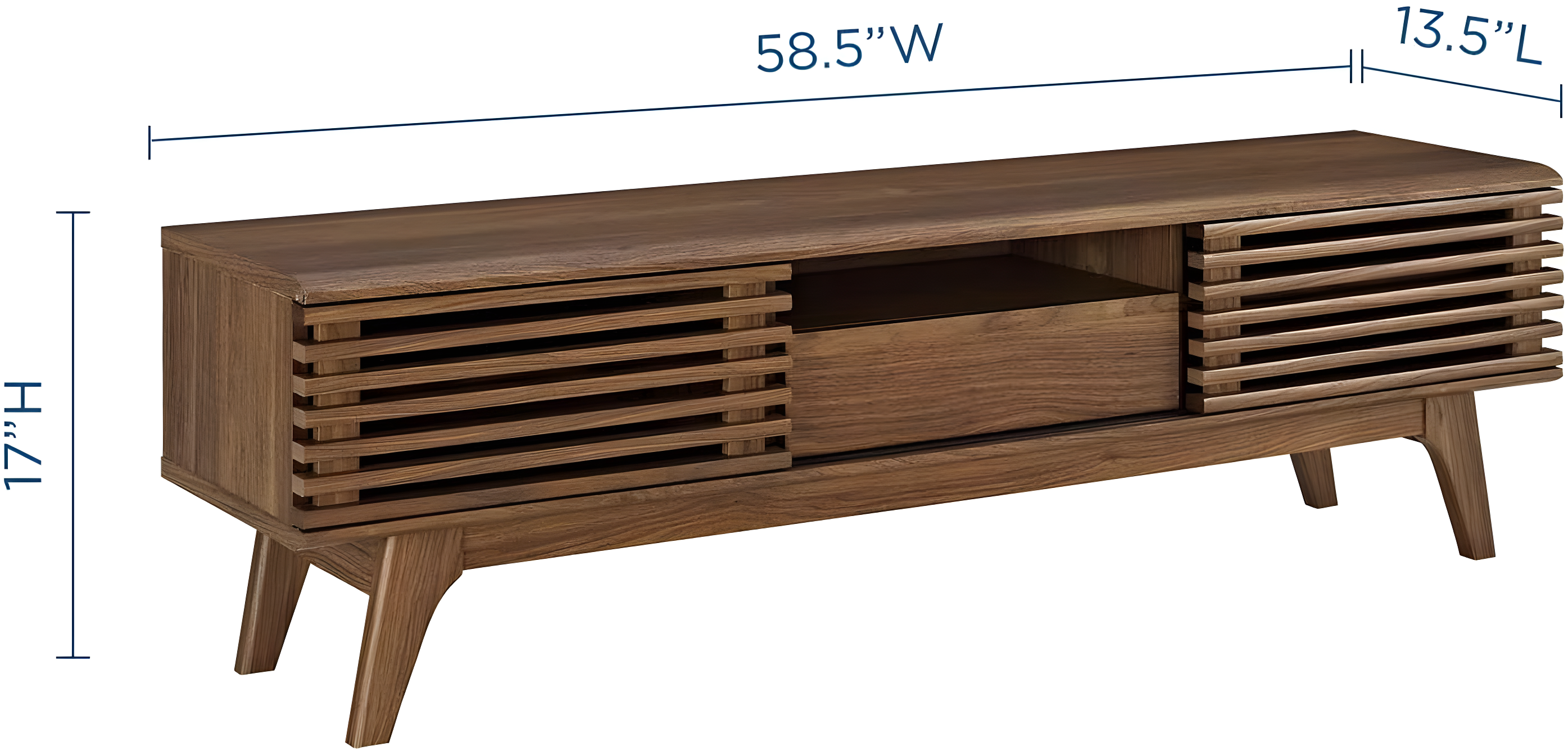 Render TV Stand for TVs up to 59" Walnut - Modway: Mid-Century Media Storage, Sliding Doors