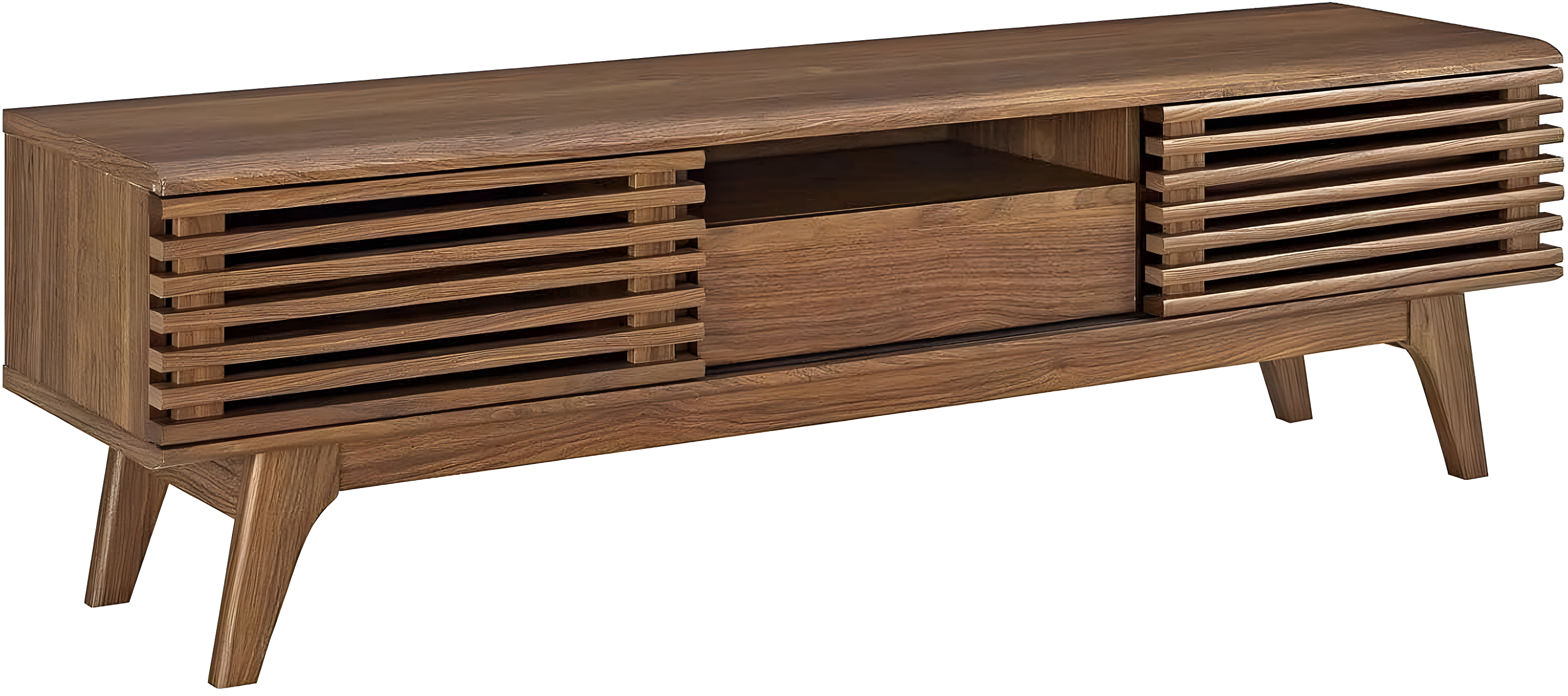 Render TV Stand for TVs up to 59" Walnut - Modway: Mid-Century Media Storage, Sliding Doors