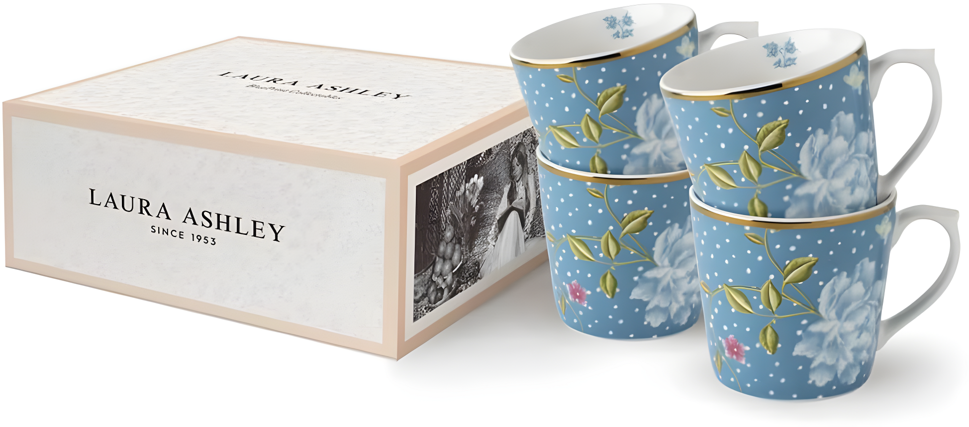 Laura Ashley Heritage Collectables Set/4 Mugs 10.82 Oz Seaspray Uni In Giftbox (Set of 4)