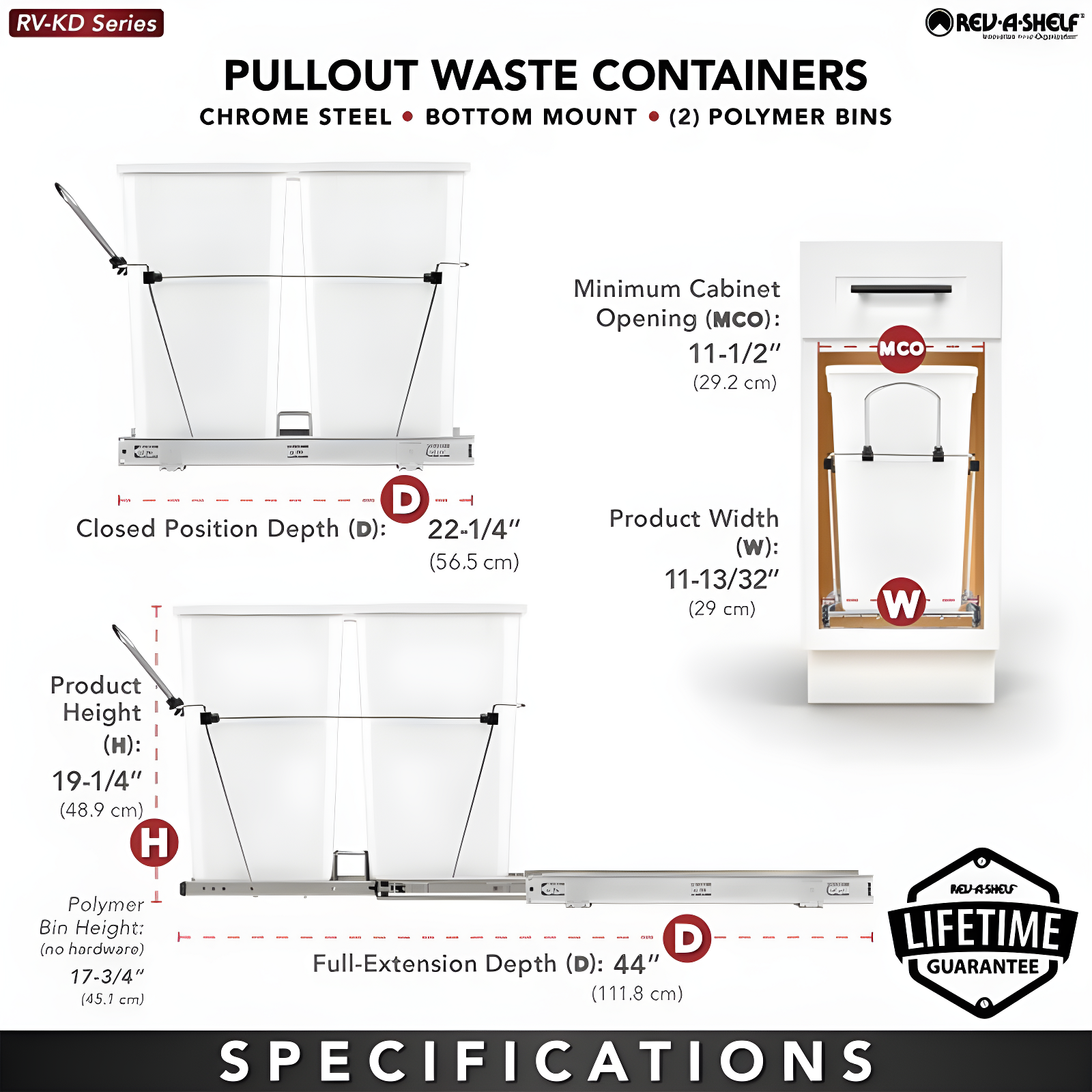 Rev-A-Shelf Double Sliding Pull-Out Waste Bin Containers