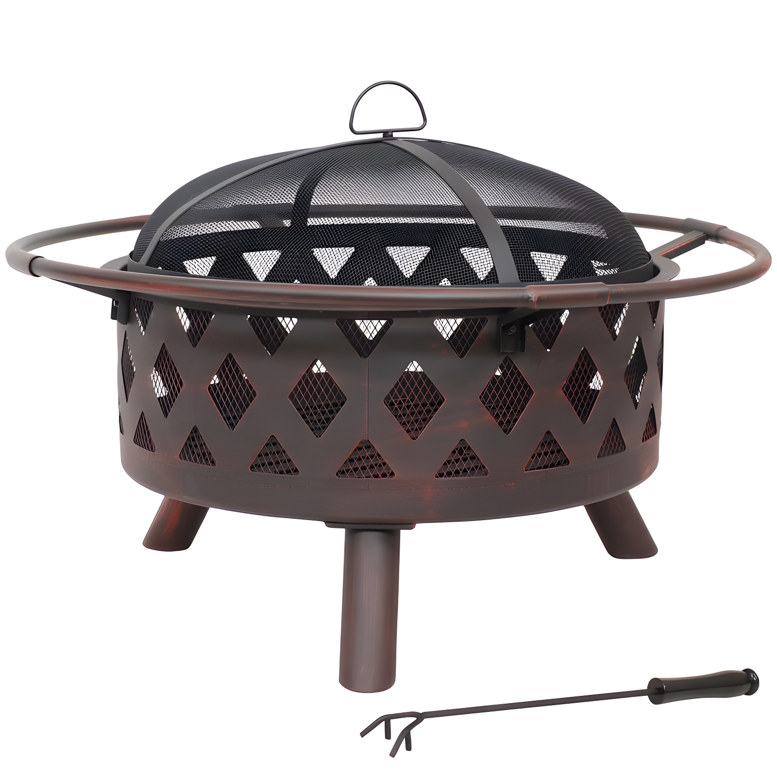 Alcott Hill® Mast Round Wood-Burning Bronze Finish Crossweave Fire Pit with Screen and Poker