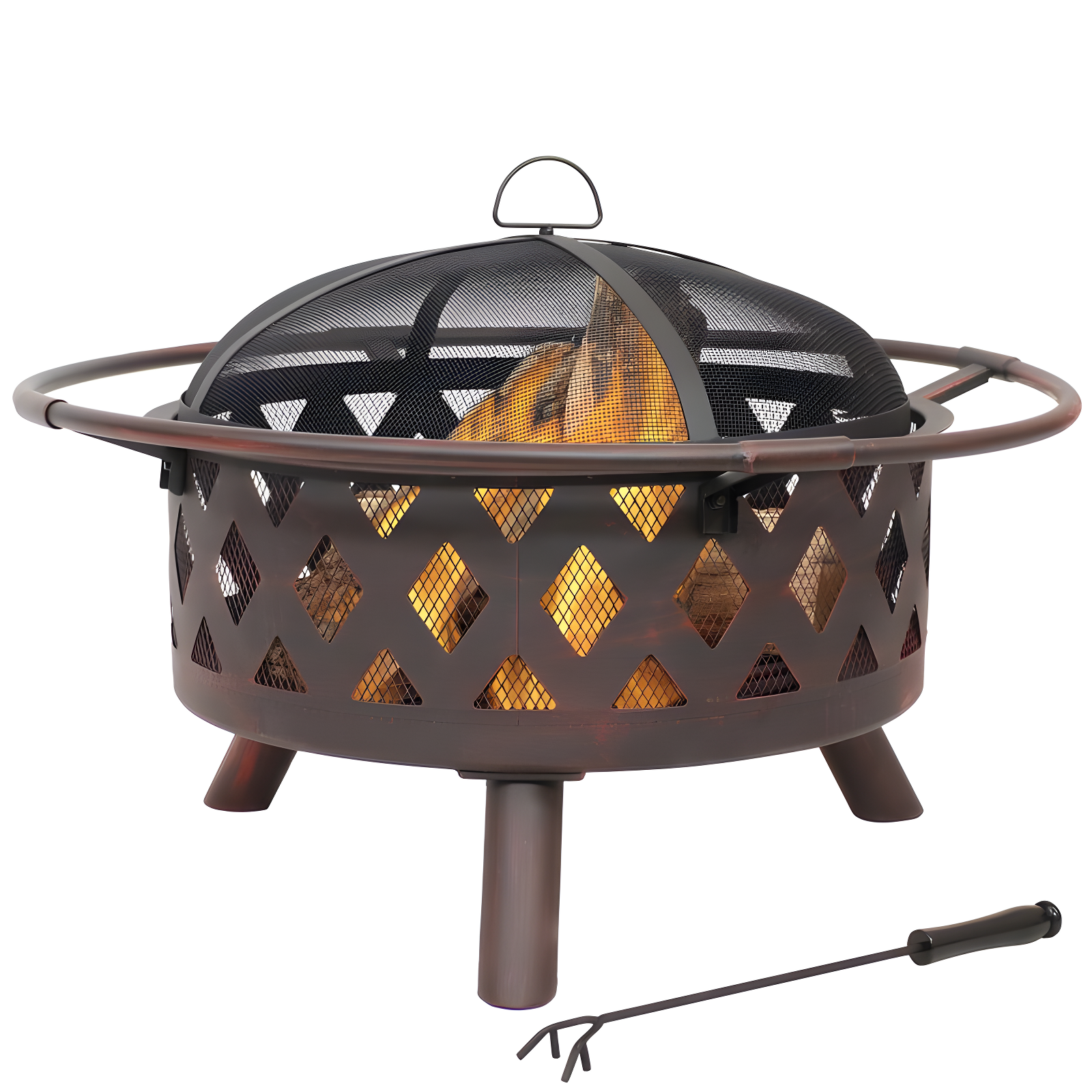 Alcott Hill® Mast Round Wood-Burning Bronze Finish Crossweave Fire Pit with Screen and Poker