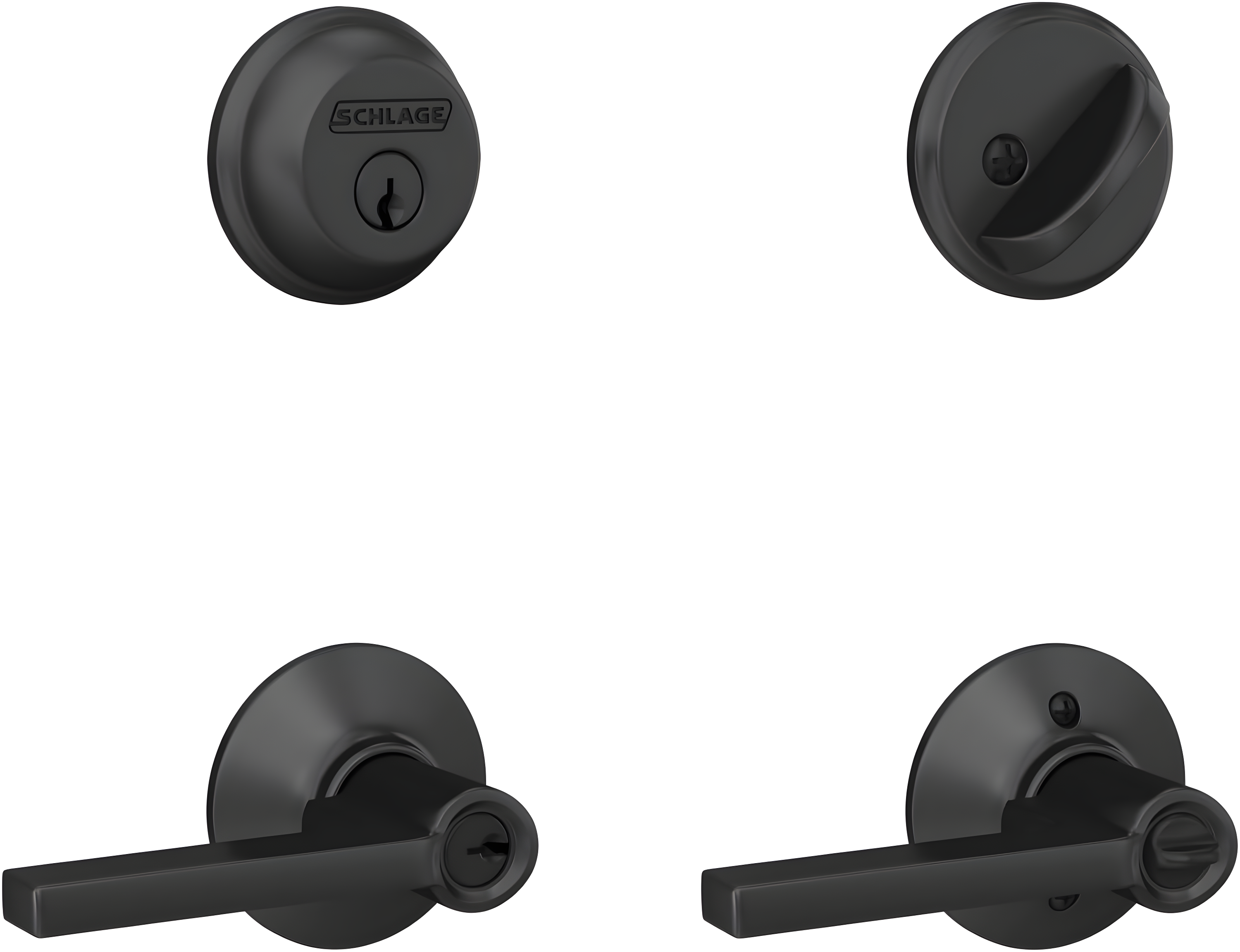 Schlage Latitude Straight/Contemporary Matte Black Entry Knob and Single Cylinder Deadbolt Right