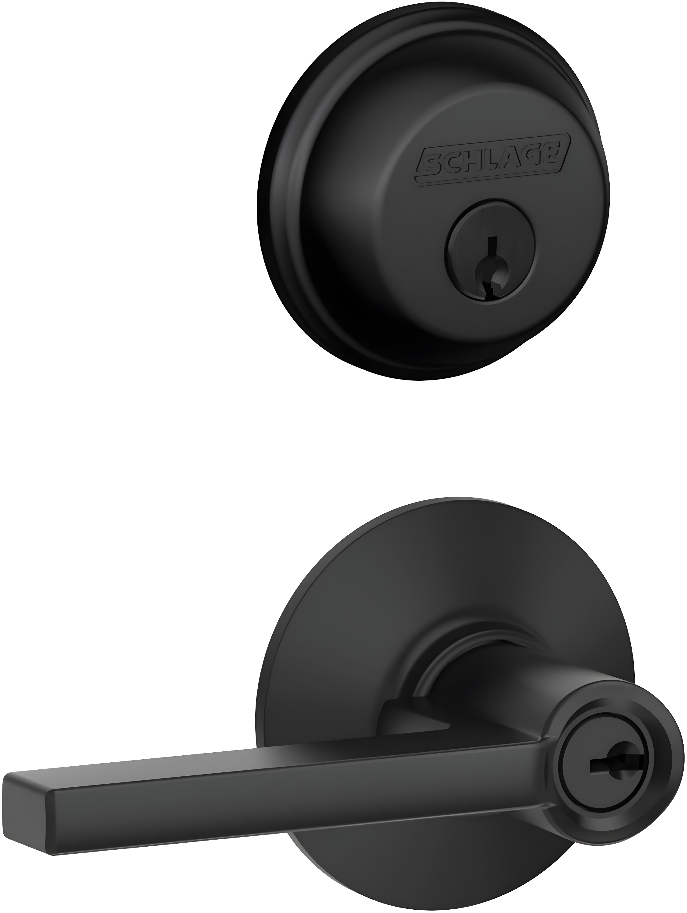 Schlage Latitude Straight/Contemporary Matte Black Entry Knob and Single Cylinder Deadbolt Right