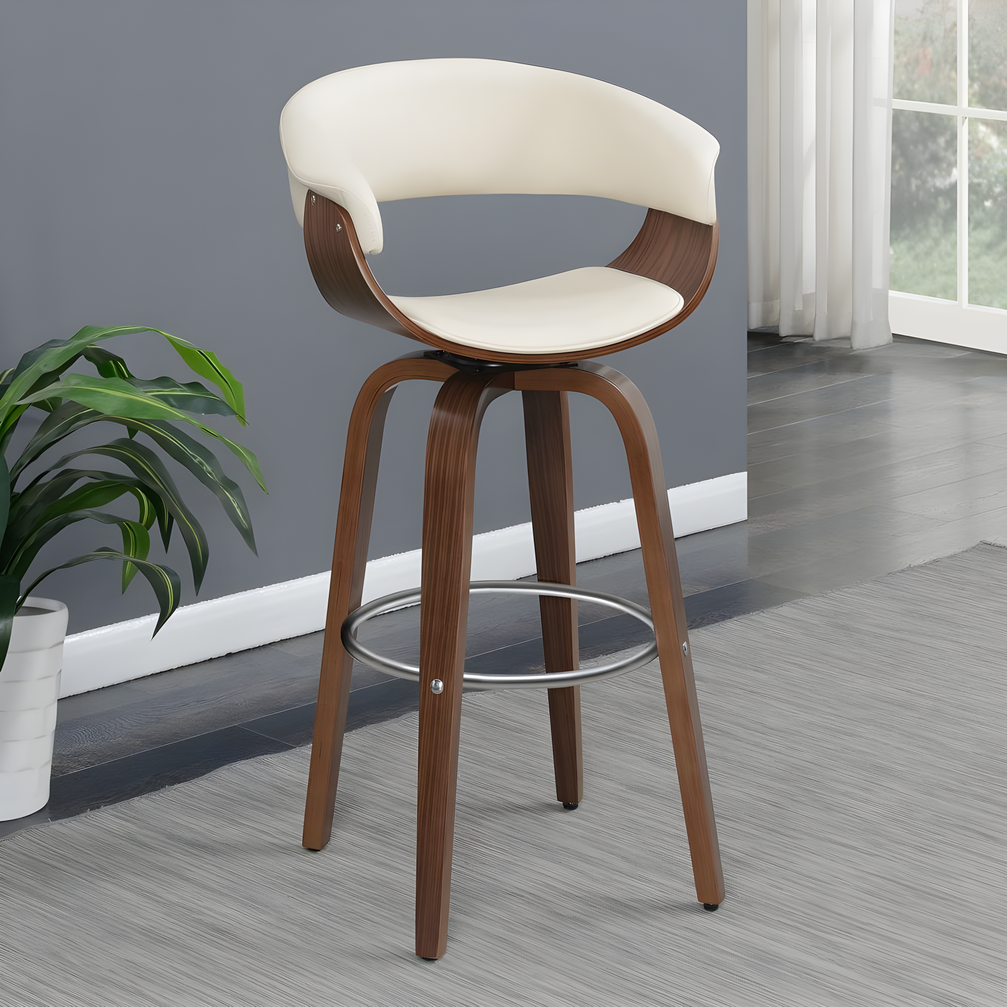 Ebern Designs Freidin Upholstered Swivel Bar Stool Walnut
