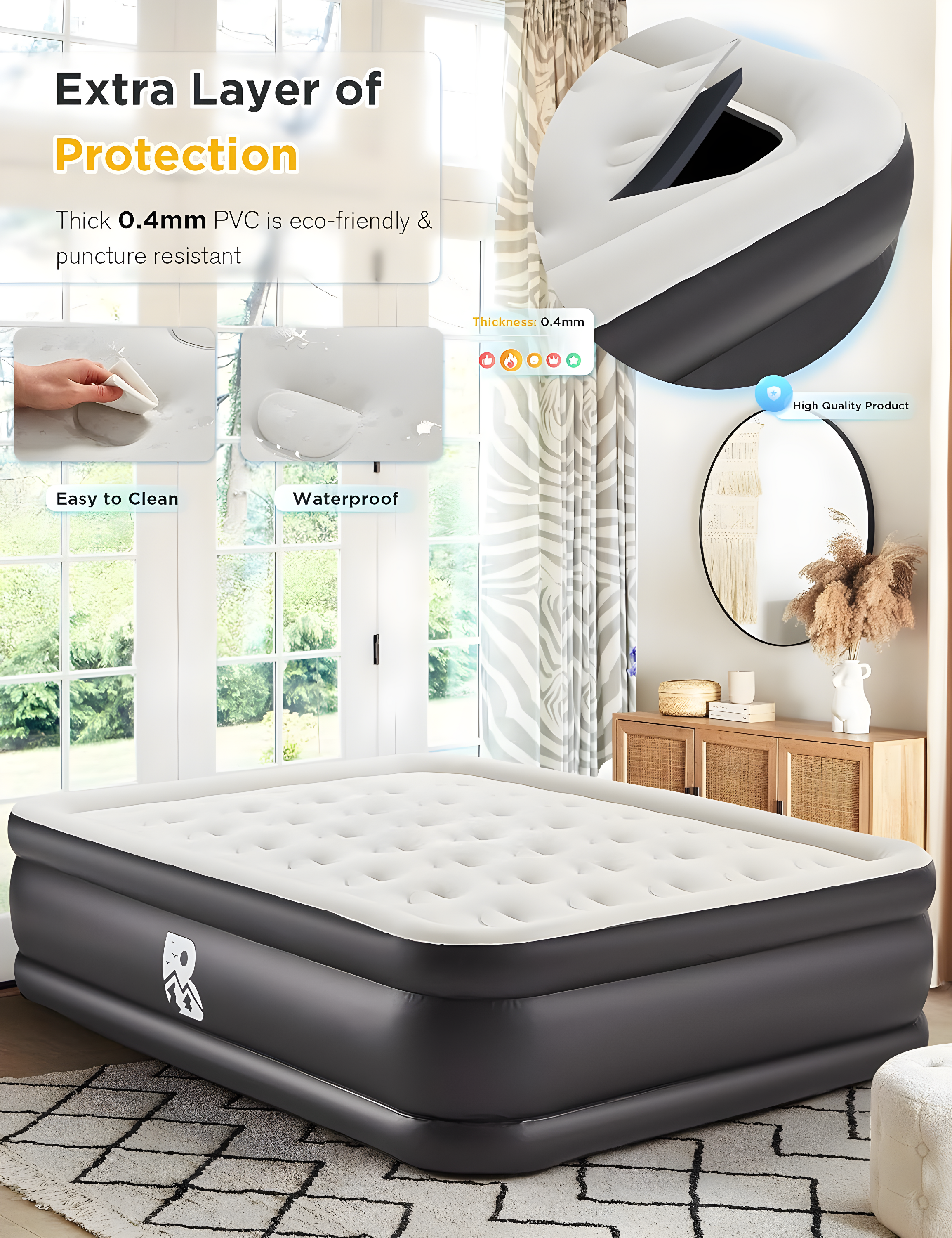 Twin Size Air Mattress with Built-in Pump 18" Raised - 2-Min Set Up, No Odd Smell, 600 lb Support, Foldable Air Bed with Storage Bag, Perfect for Camping, Guests & Home Use