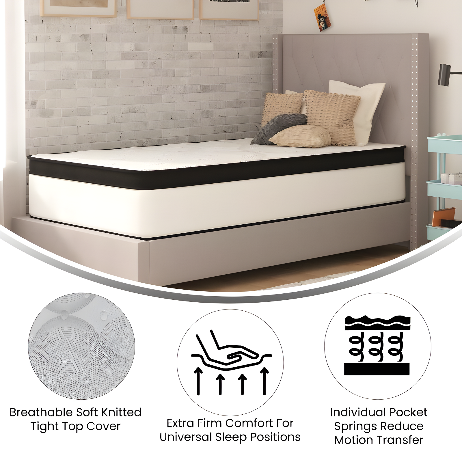 Merrick Lane 12 Inch Extra Firm Twin Hybrid Pocket Spring & CertiPUR-US Certified Foam Mattress in a Box