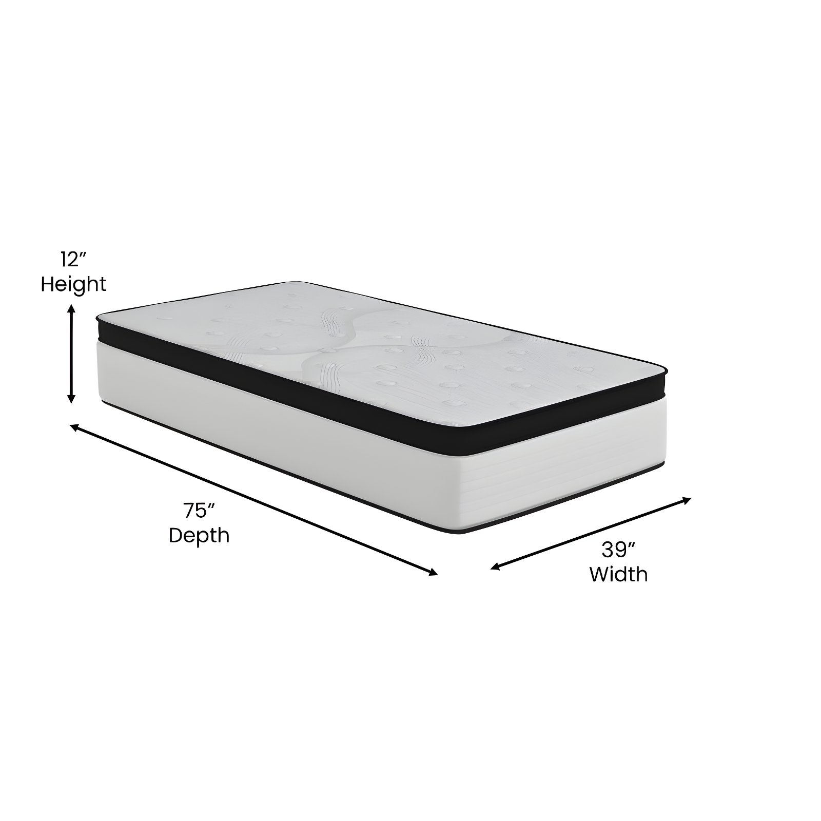 Merrick Lane 12 Inch Extra Firm Twin Hybrid Pocket Spring & CertiPUR-US Certified Foam Mattress in a Box
