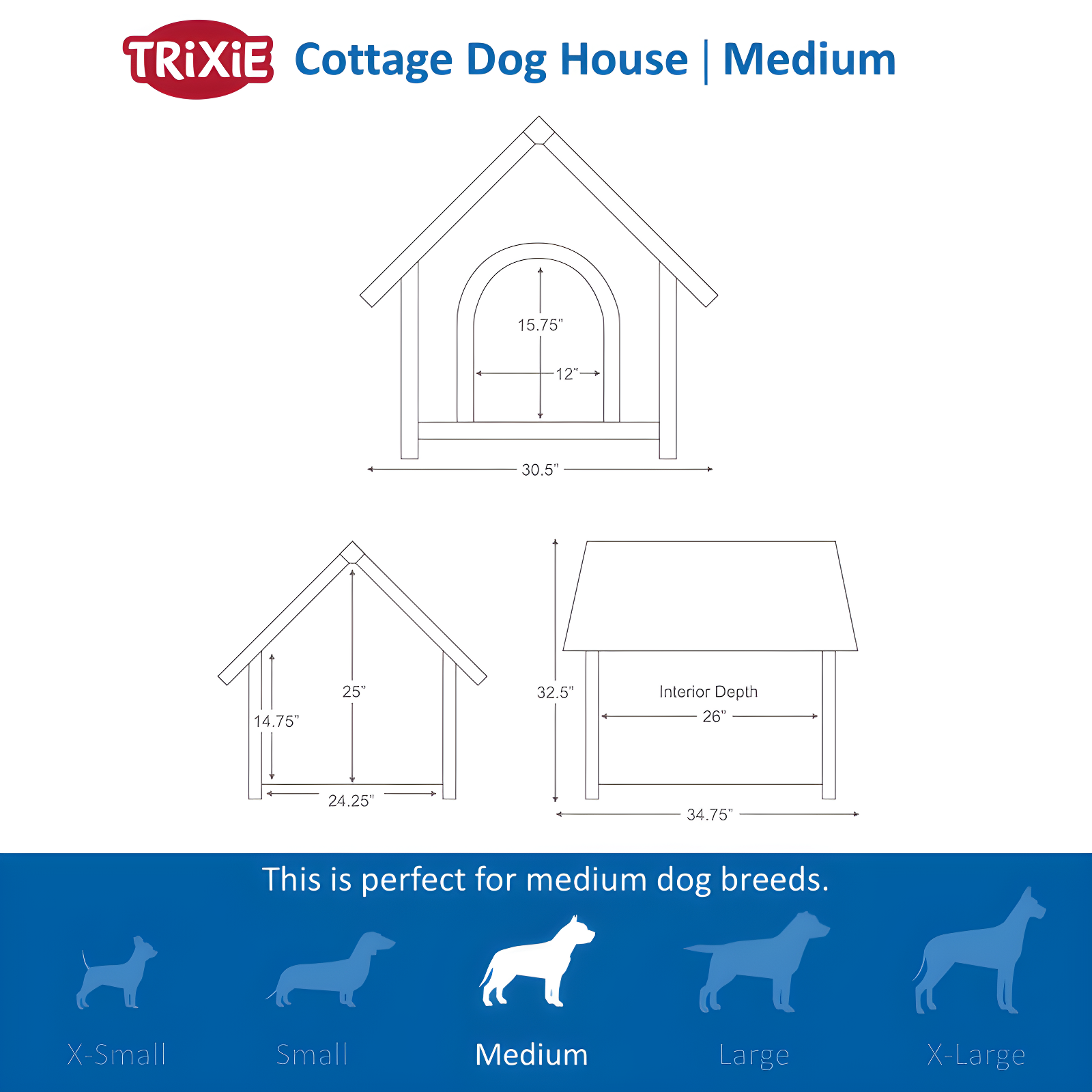 TRIXIE TRIXIE Weatherproof Outdoor Cottage Dog House, Elevated Floor, Peaked Roof