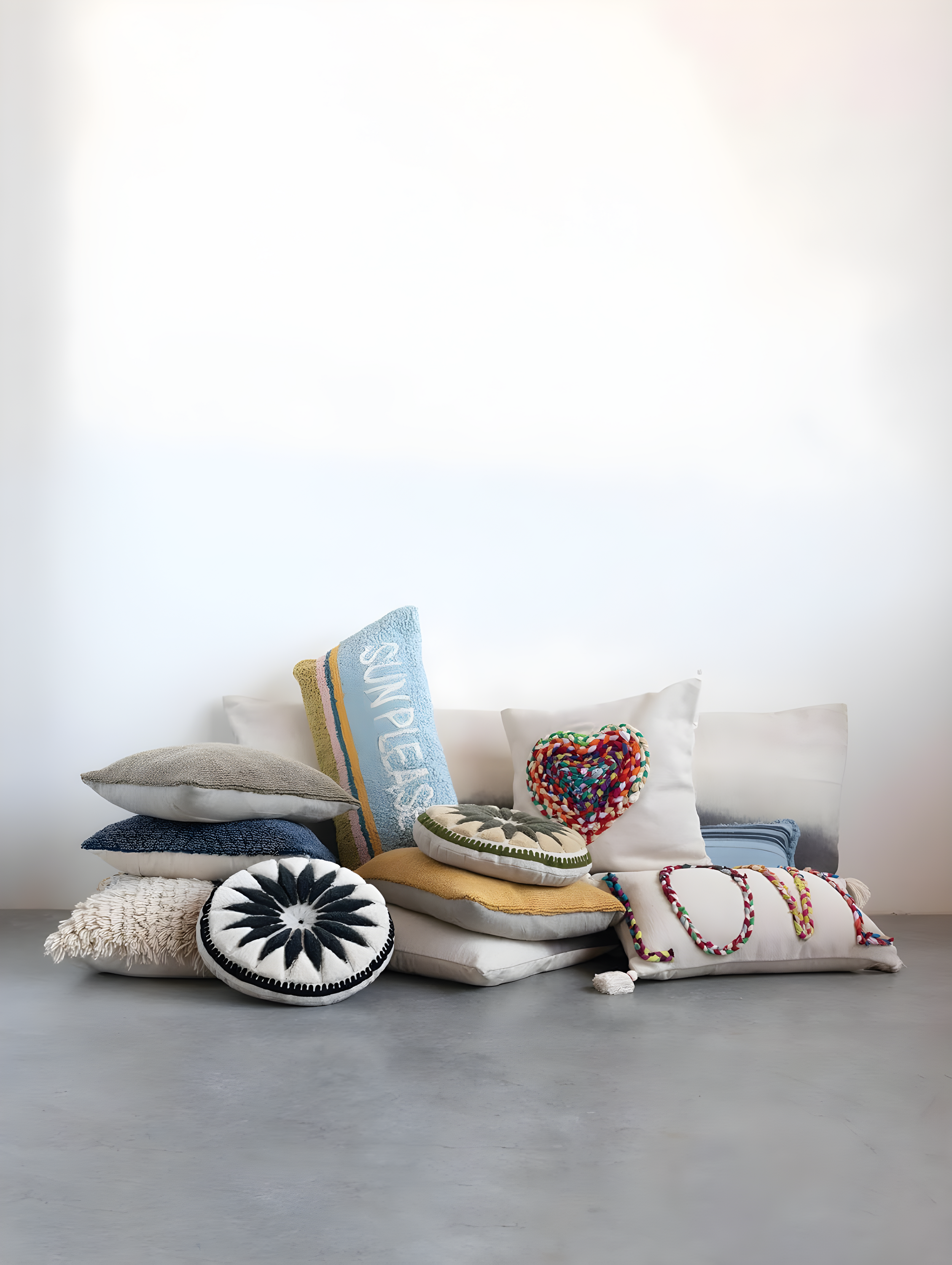 Creative Co-Op Woven Cotton Punch Hook Lumbar Pillow with "Sun Please" Design