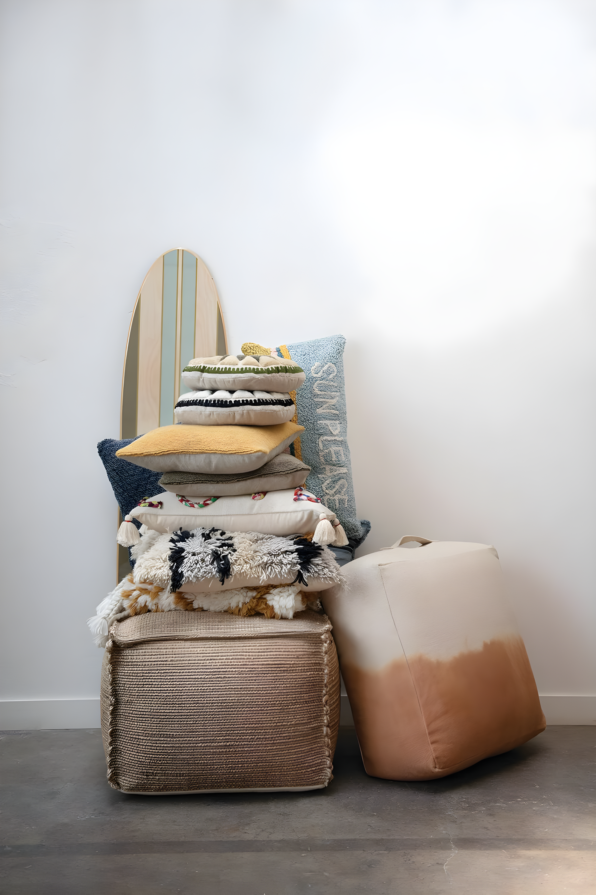 Creative Co-Op Woven Cotton Punch Hook Lumbar Pillow with "Sun Please" Design