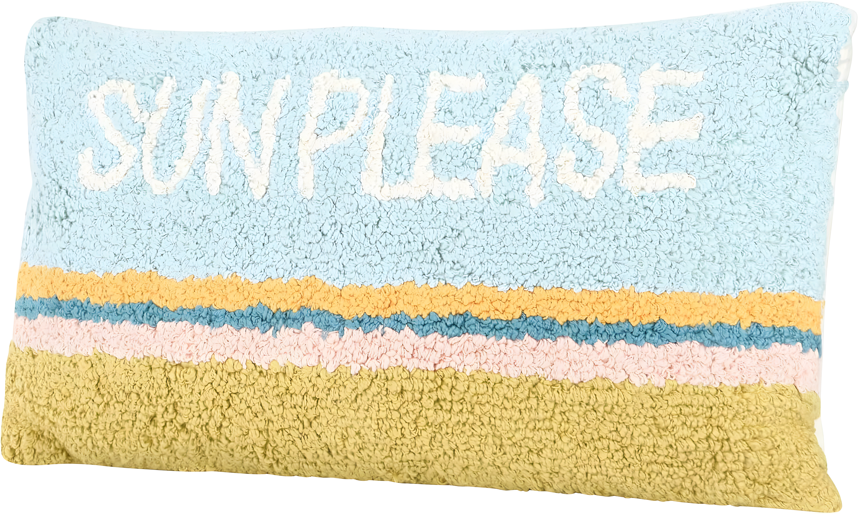 Creative Co-Op Woven Cotton Punch Hook Lumbar Pillow with "Sun Please" Design
