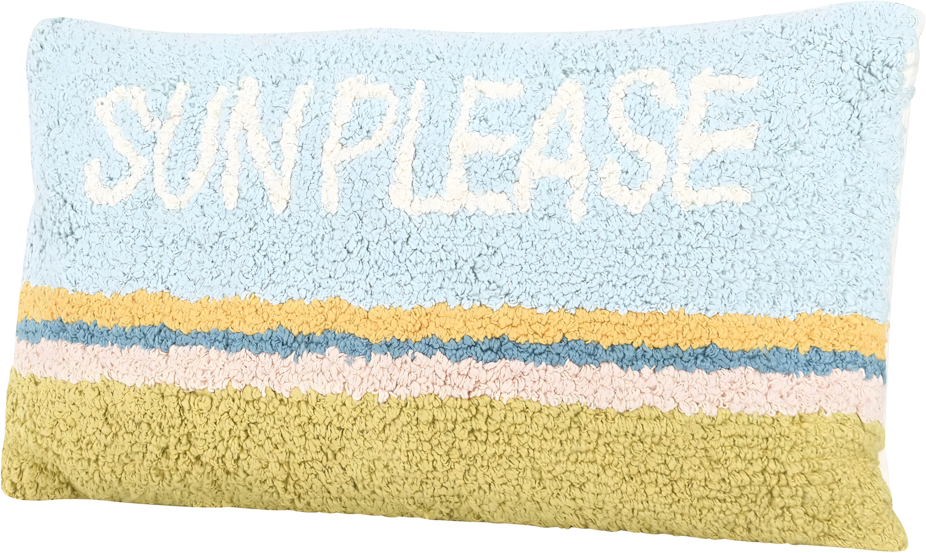 Creative Co-Op Woven Cotton Punch Hook Lumbar Pillow with "Sun Please" Design