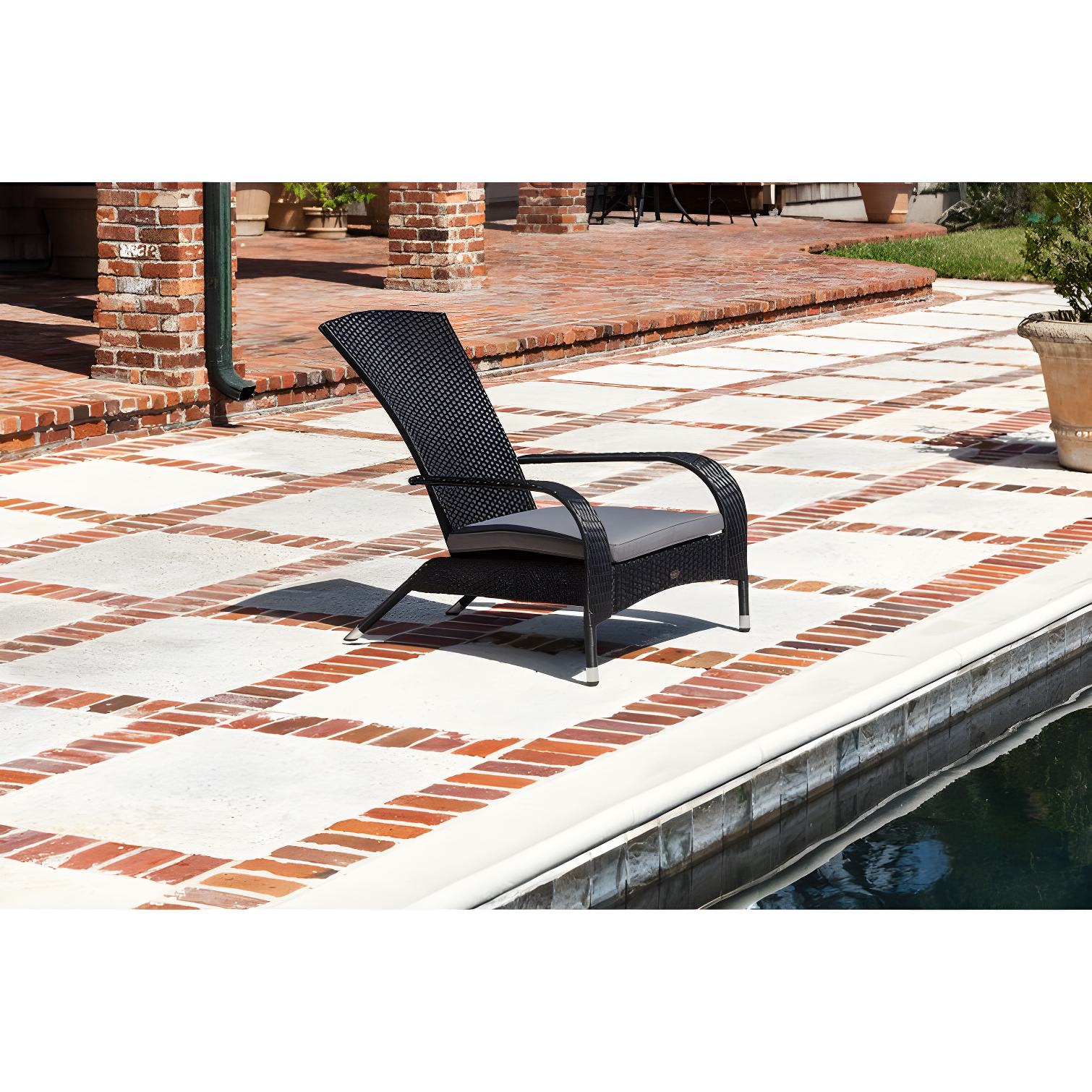 PatioSense Patio Sense Coconino Wicker Chair All Weather Adirondack Style Chair Grey Outdoor Cushion Included - Black