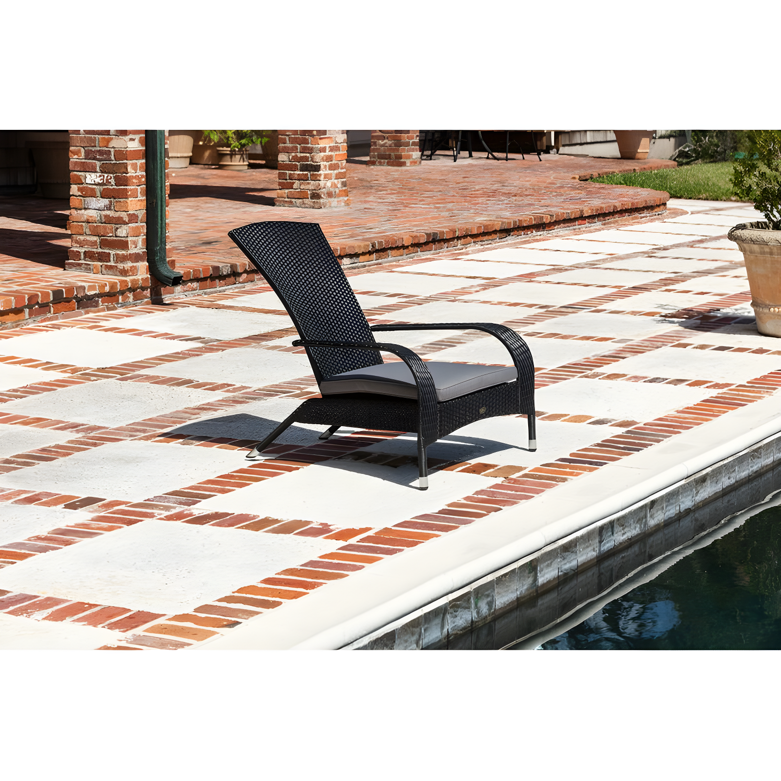 PatioSense Patio Sense Coconino Wicker Chair All Weather Adirondack Style Chair Grey Outdoor Cushion Included - Black