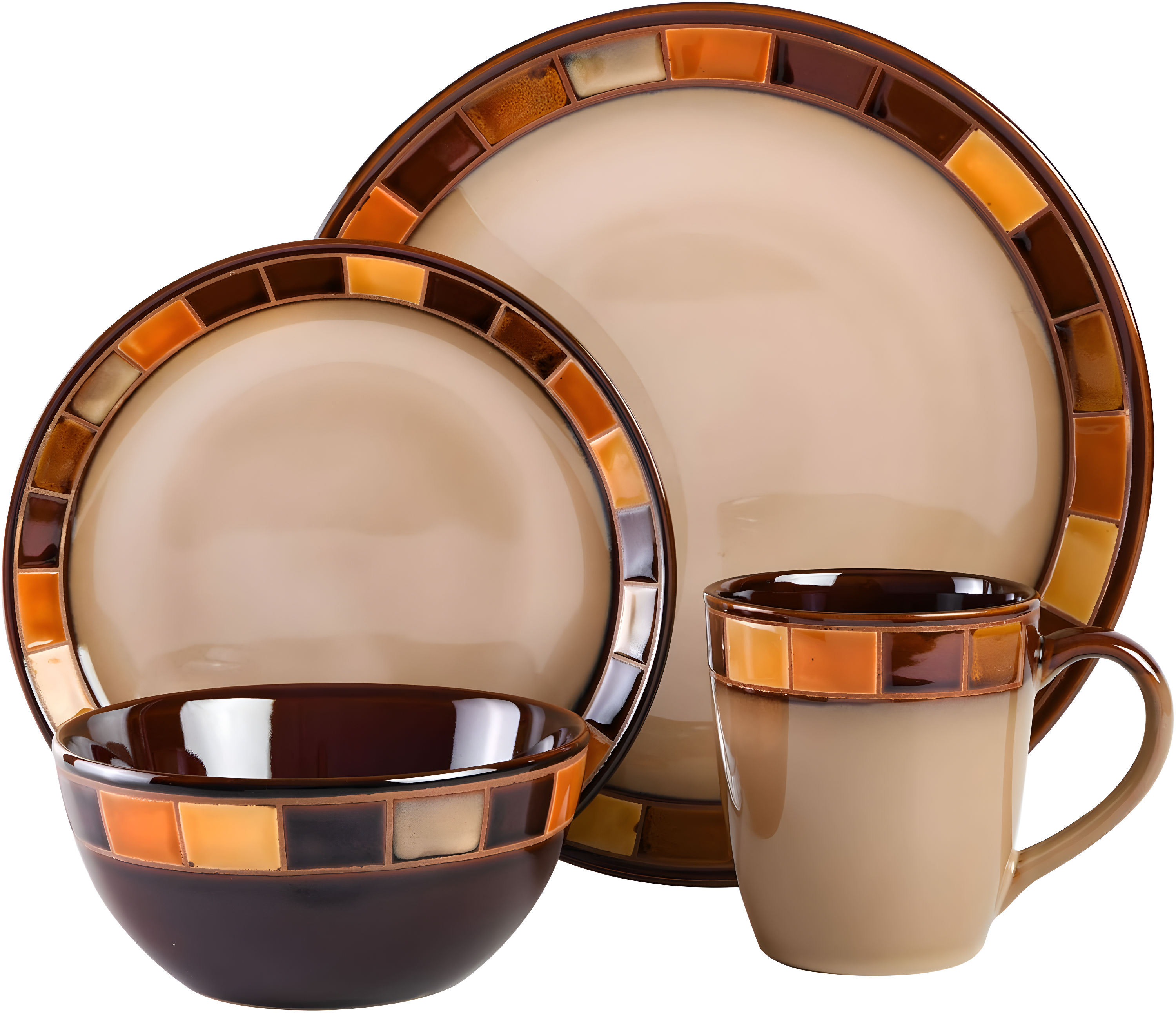 Gibson Elite Casa Estebana 16 Piece Dinnerware Plates, Bowls, & Mugs Set, Cream