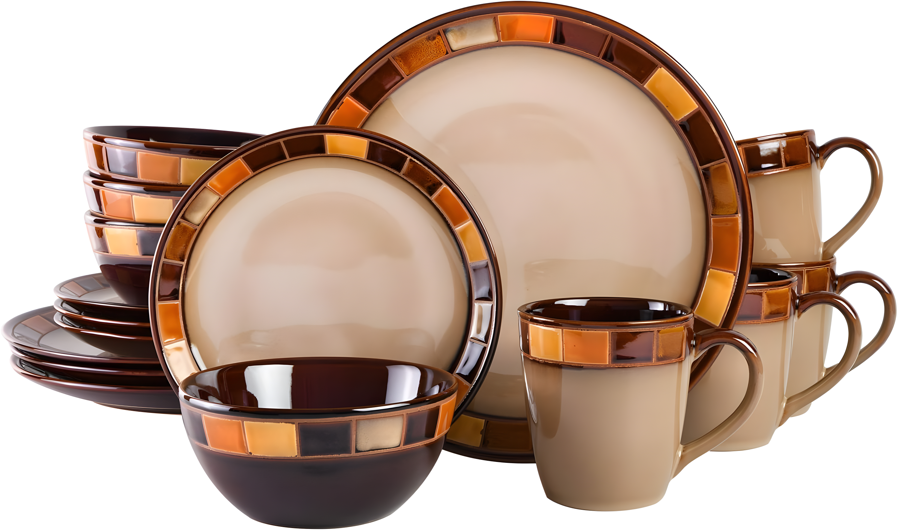 Gibson Elite Casa Estebana 16 Piece Dinnerware Plates, Bowls, & Mugs Set, Cream