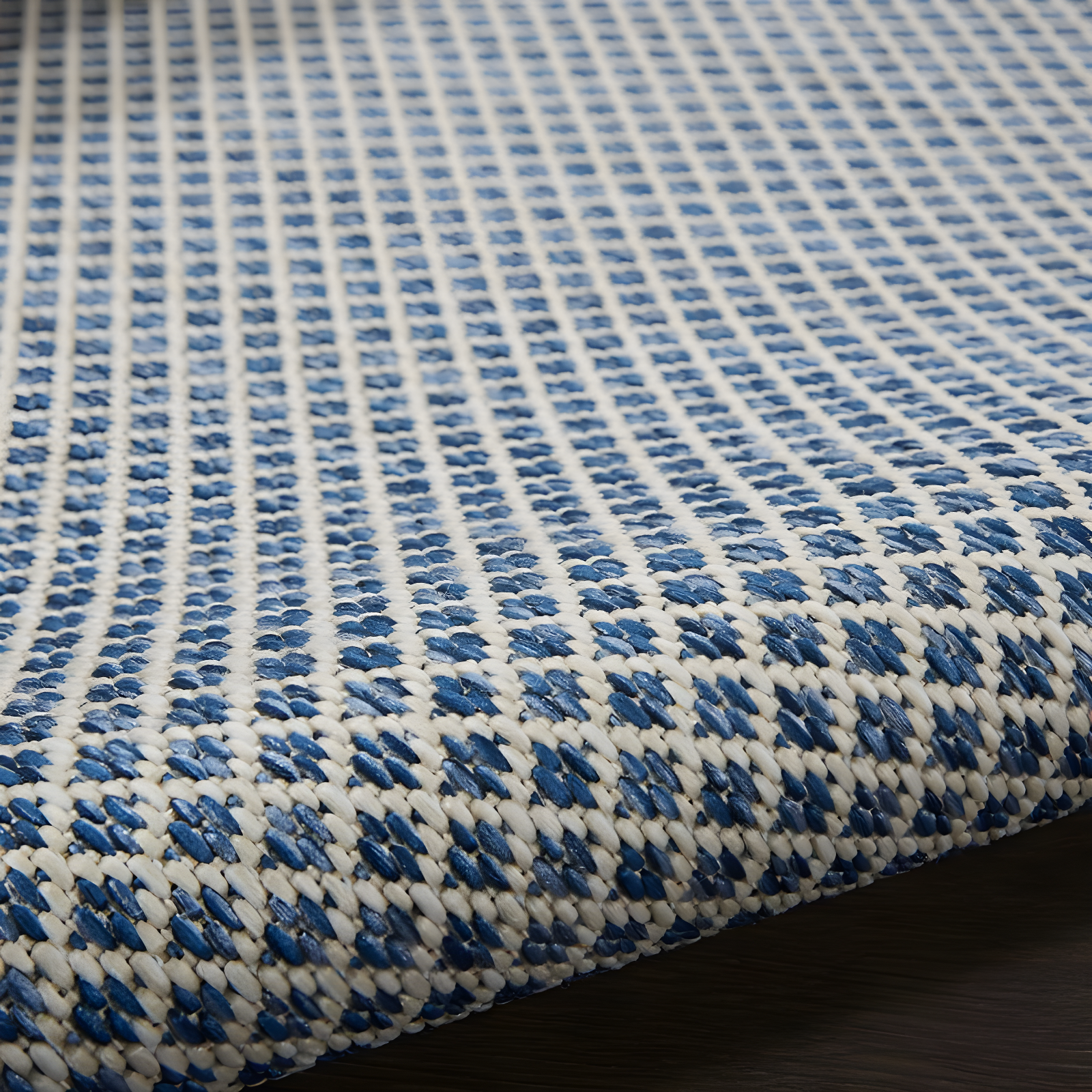 Nourison 6' x 6' Courtyard Modern Easy Care Flatweave Indoor Outdoor Square Rug Ivory Blue