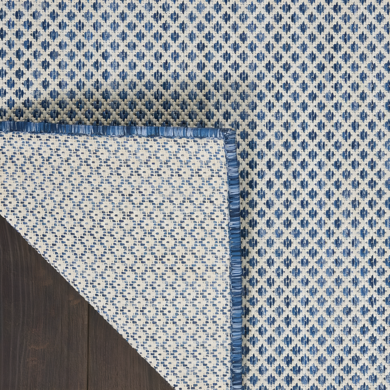 Nourison 6' x 6' Courtyard Modern Easy Care Flatweave Indoor Outdoor Square Rug Ivory Blue
