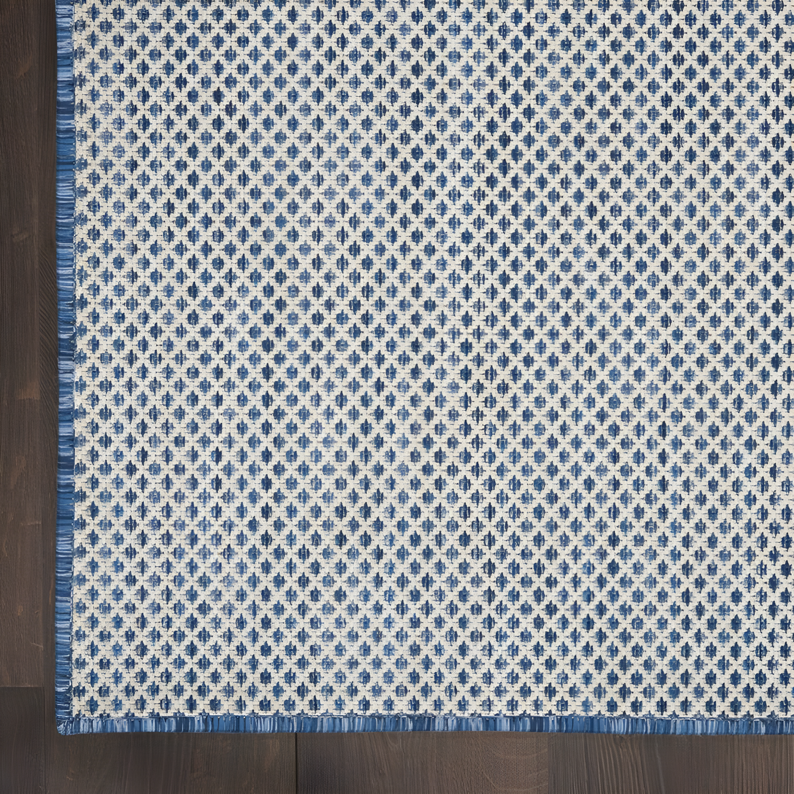 Nourison 6' x 6' Courtyard Modern Easy Care Flatweave Indoor Outdoor Square Rug Ivory Blue
