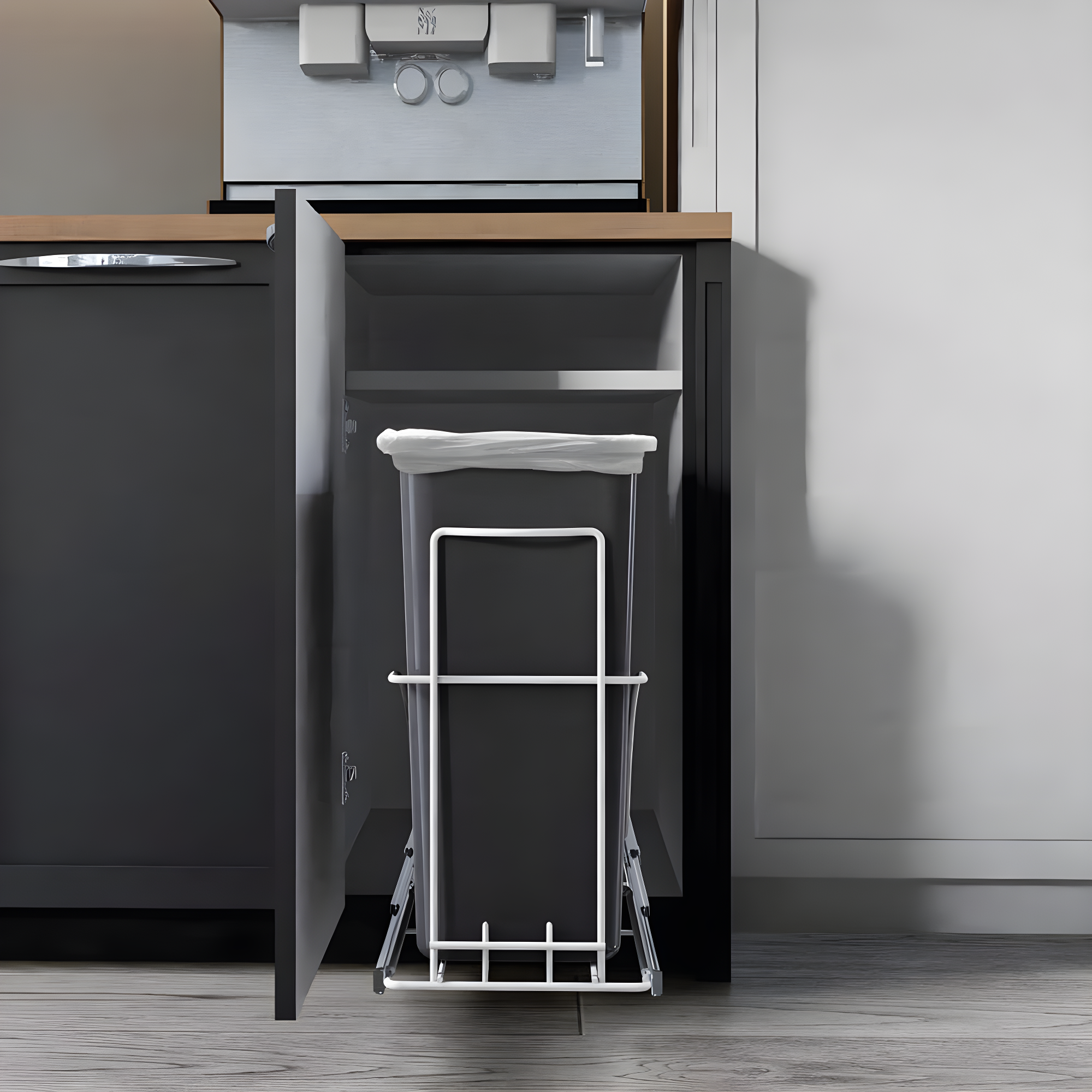 Home Zone Living 7.6 Gallon Under Cabinet Open Pull Out Trash Can, Adjustable Slide Out Waste Bin