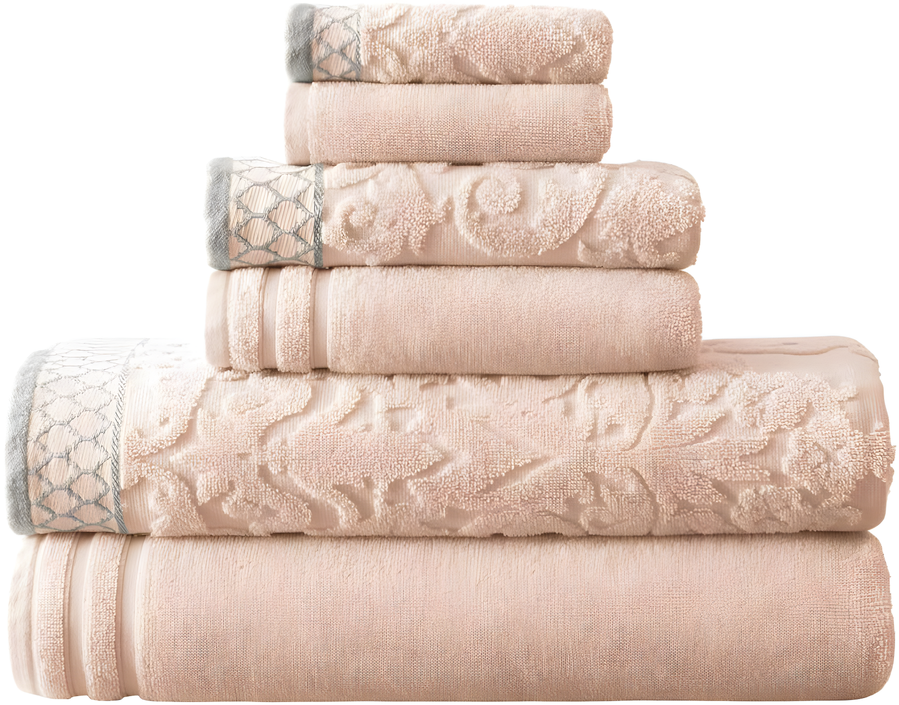Modern Threads Modern Threads 6-Piece Damask Jacquard/Solid Ultra Soft 550GSM 100% Combed Cotton Towel Set with Embellished Borders