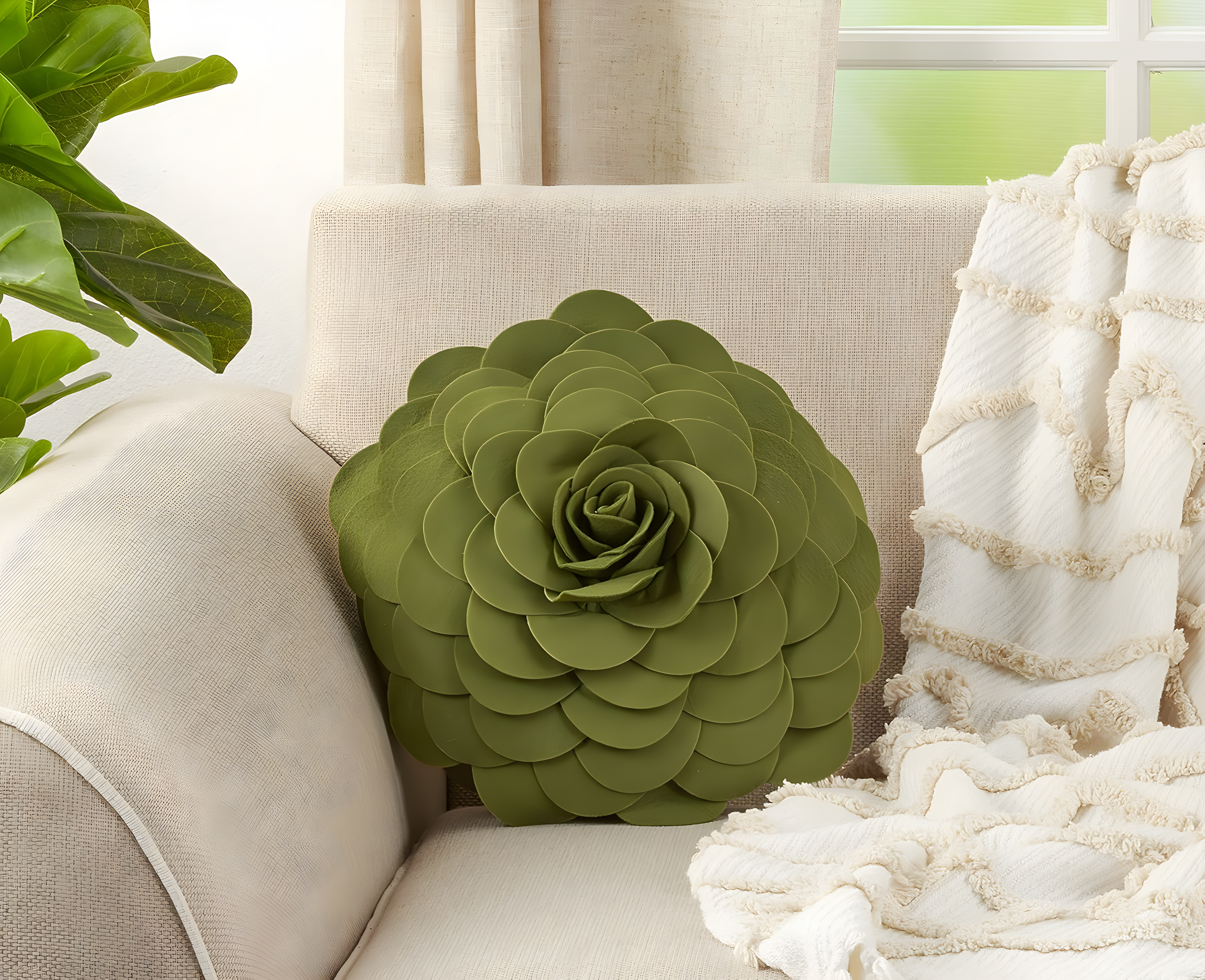 Flower Appliqued Felt Throw Pillow