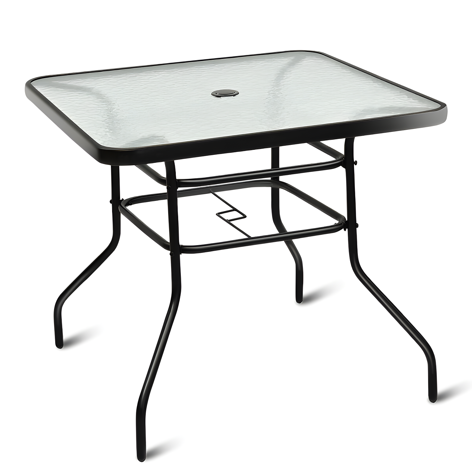 Lark Manor™ Aliyahna 32'' Patio Square Table Tempered Glass Steel Frame Outdoor Pool Yard Garden