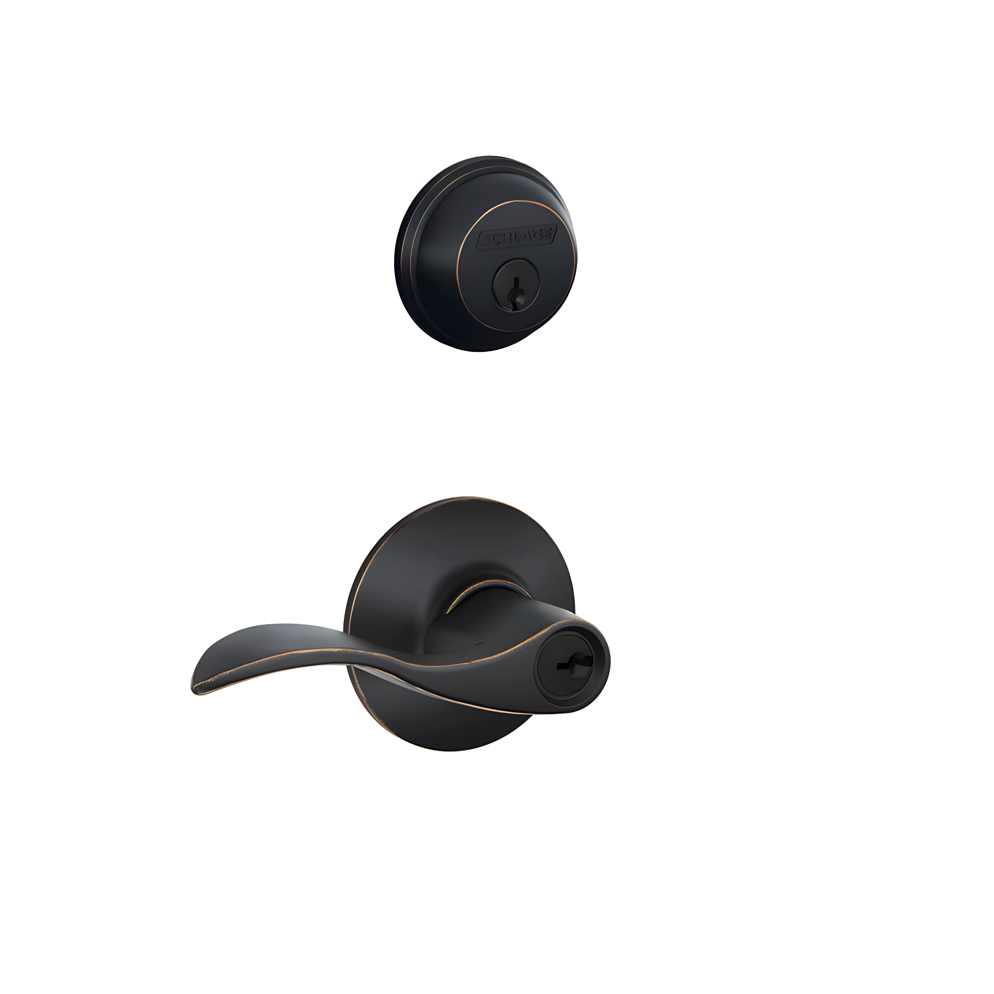 Schlage FB50NVACC716 Aged Bronze Single Cylinder Deadbolt and Keyed Entry Accent Lever