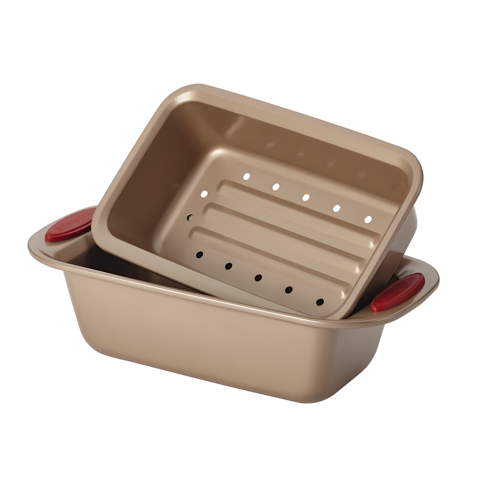 Rachael Ray Cucina Nonstick Bakeware Baking Pans Set, 10 Piece, Latte Brown and Cranberry Red