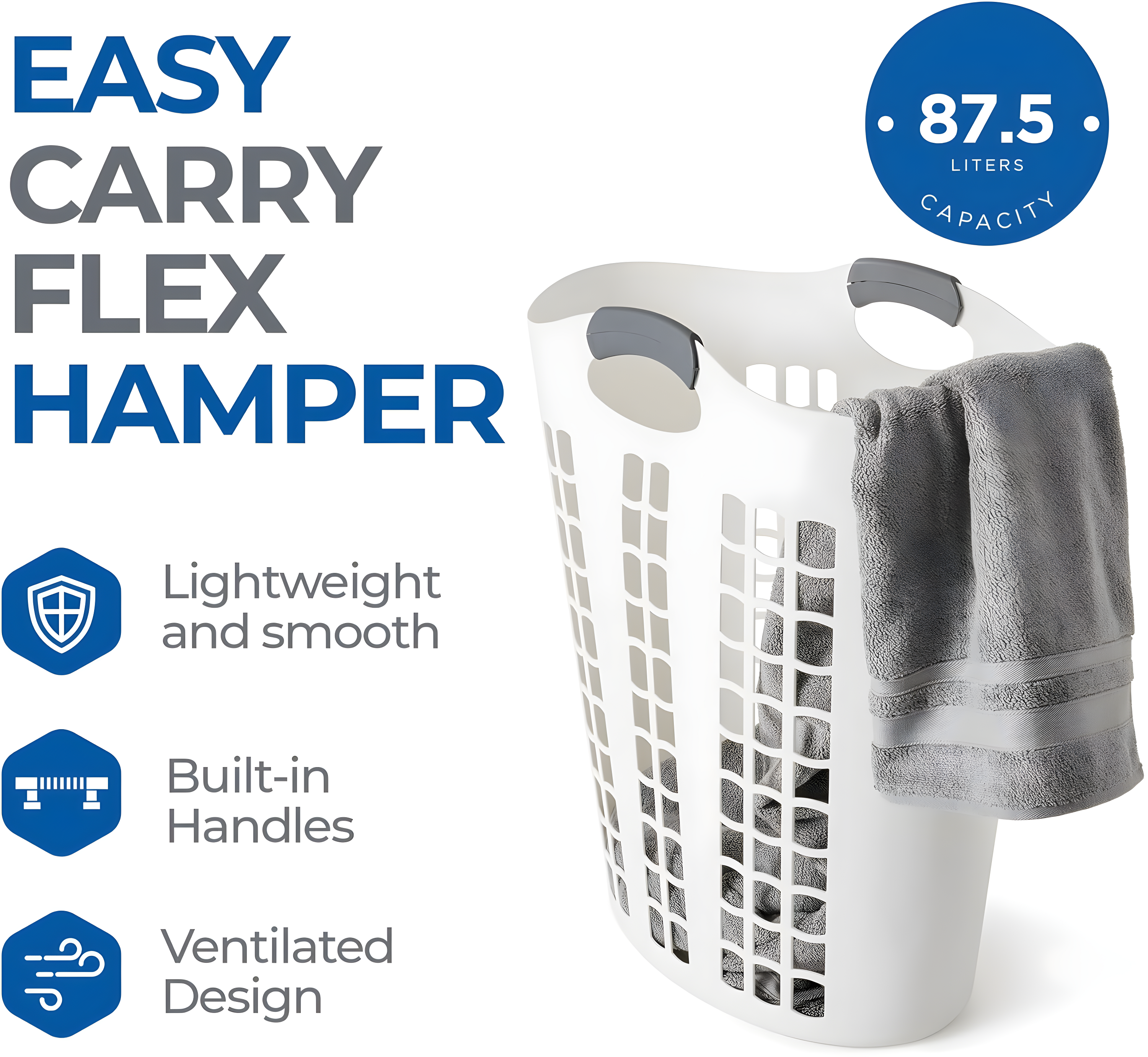 Gracious Living Plastic Laundry Hamper with Handles