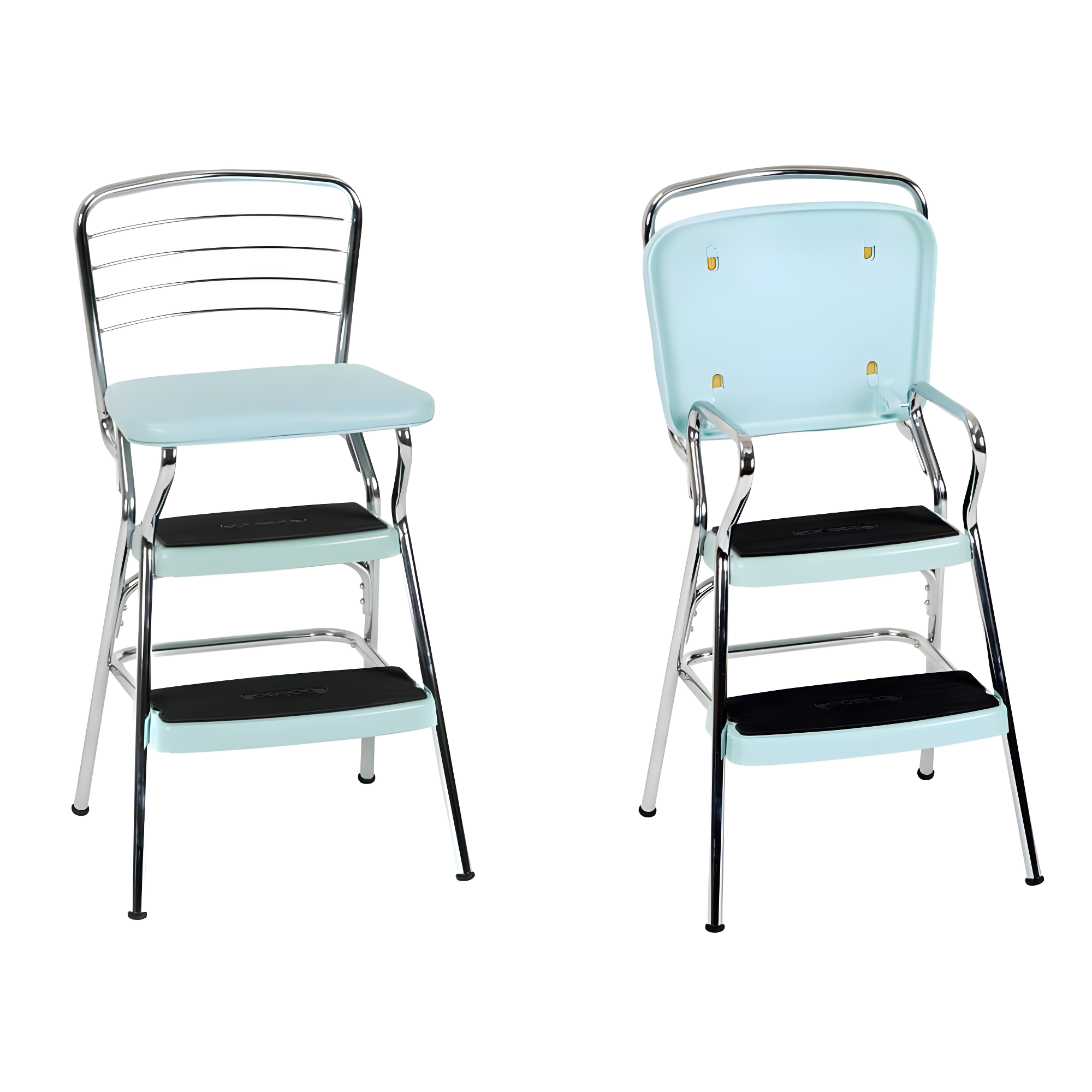 Stylaire Steel Retro Chair + Step Stool with Flip-Up Vinyl Seat