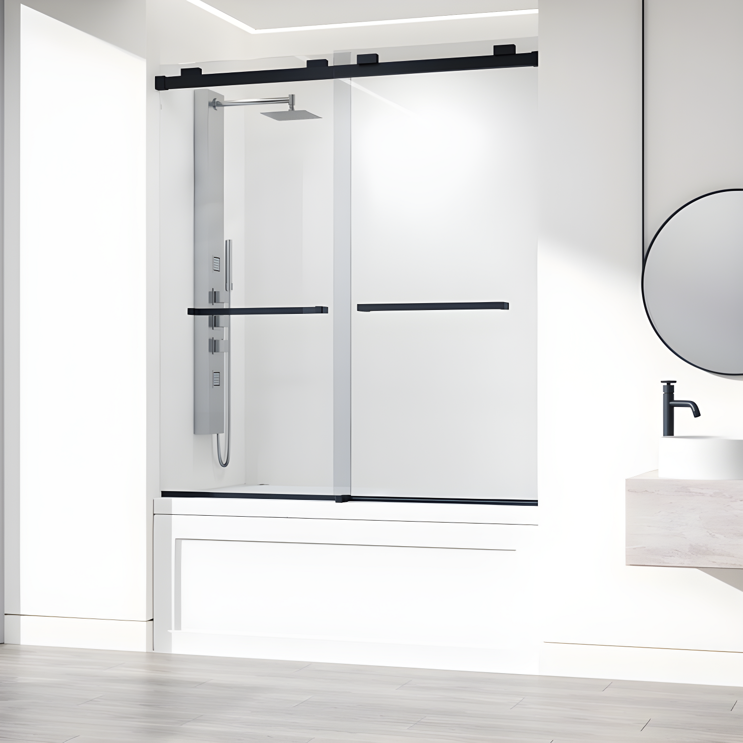 Houston 56-60" W x 66" H Double Sliding Frameless Tub Door with 3/8" Clear Glass