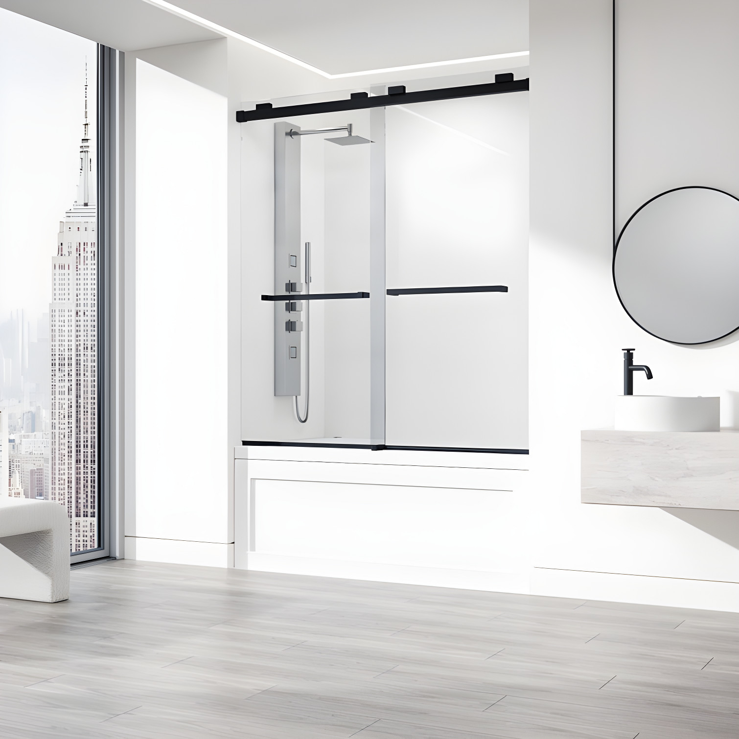 Houston 56-60" W x 66" H Double Sliding Frameless Tub Door with 3/8" Clear Glass