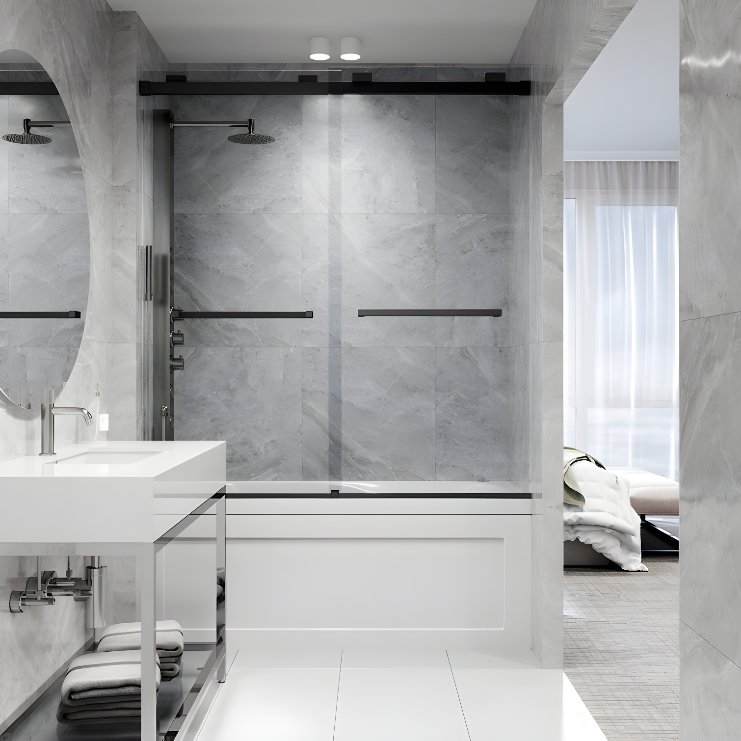 Houston 56-60" W x 66" H Double Sliding Frameless Tub Door with 3/8" Clear Glass
