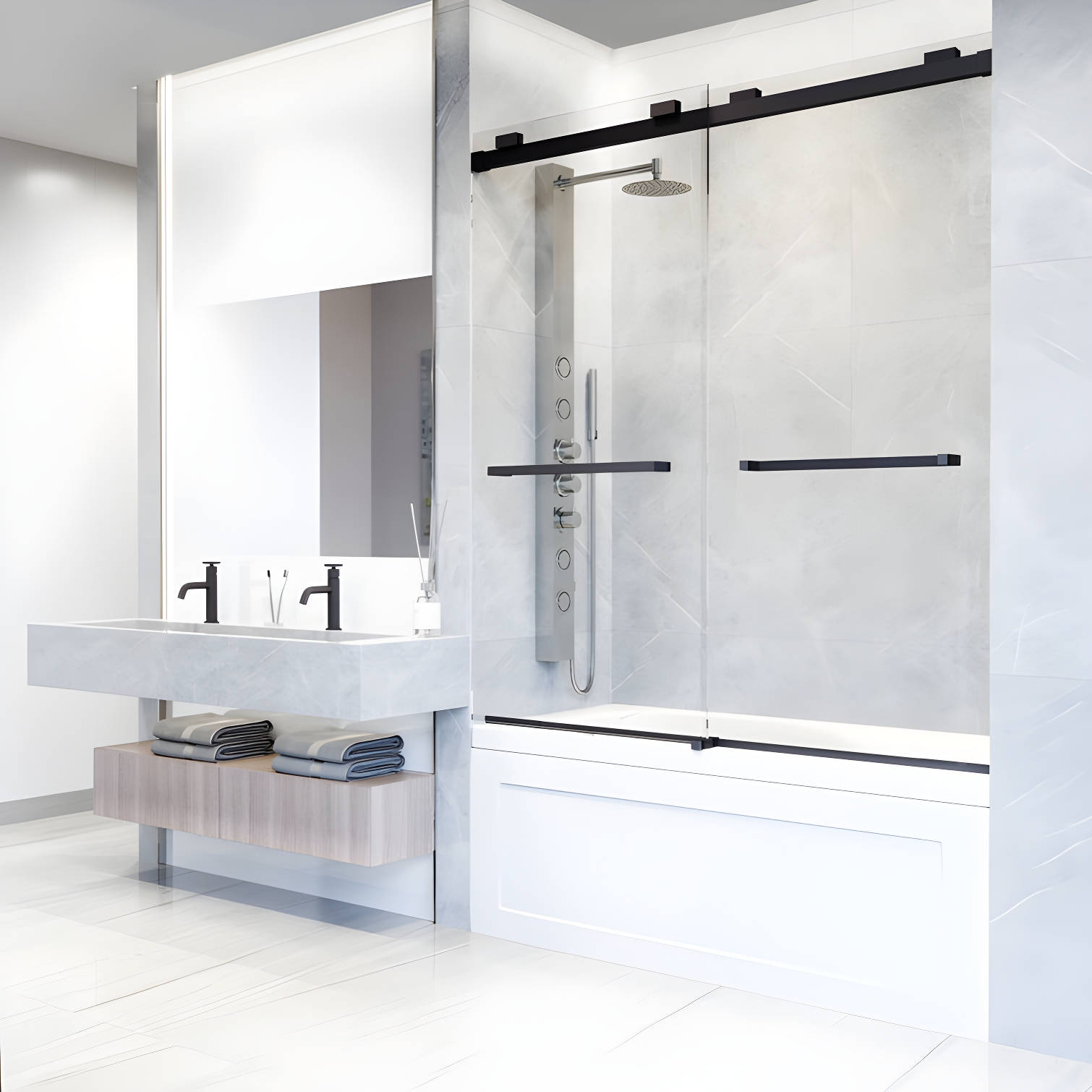 Houston 56-60" W x 66" H Double Sliding Frameless Tub Door with 3/8" Clear Glass