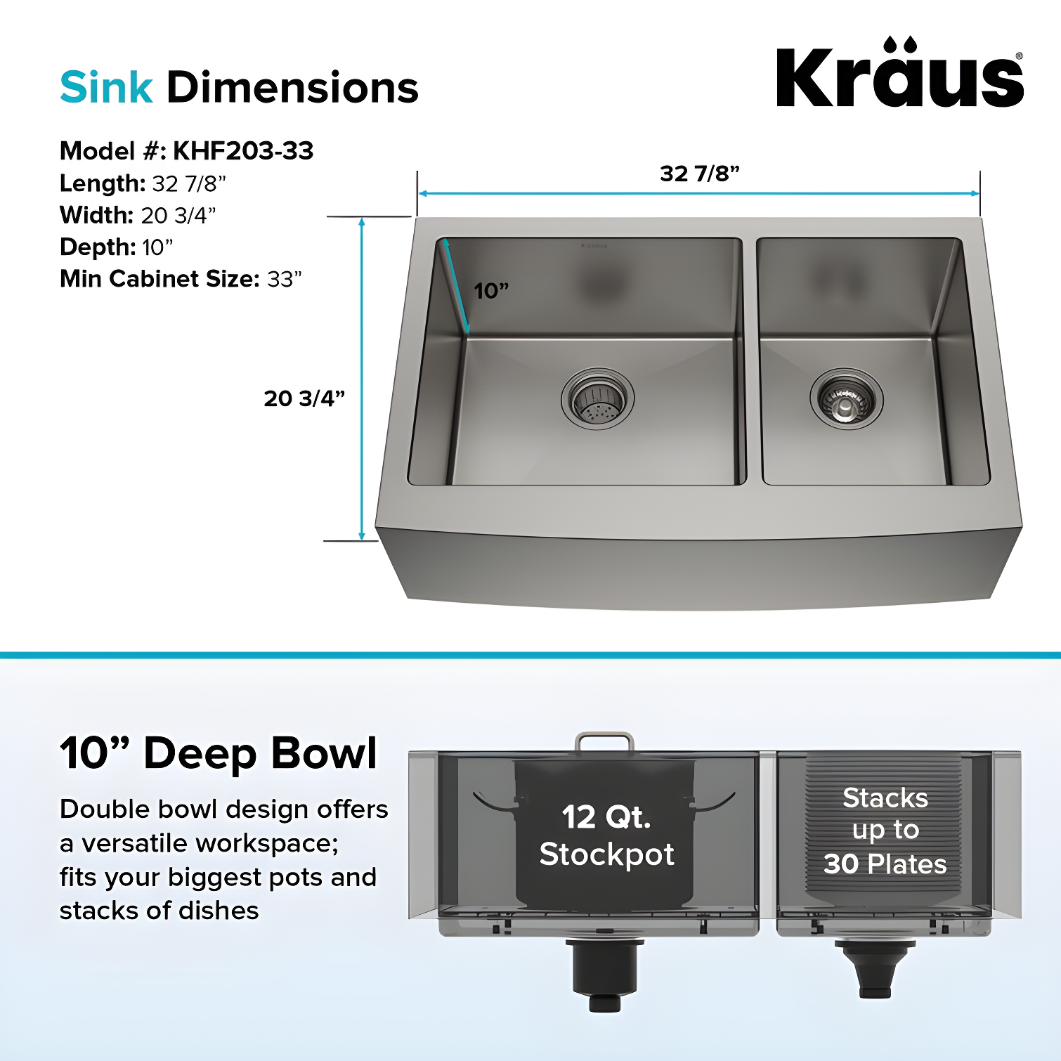 KRAUS Standart Pro Apron Front Farmhouse 16 Gauge Single Bowl Stainless Steel Kitchen Sink