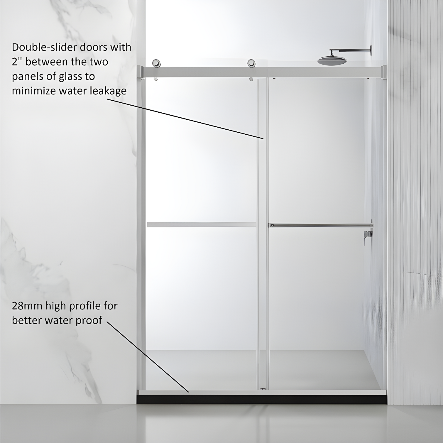 48" W x 35.8” D x 76" H Frameless Rectangle Sliding Shower Enclosure with Towel Bar