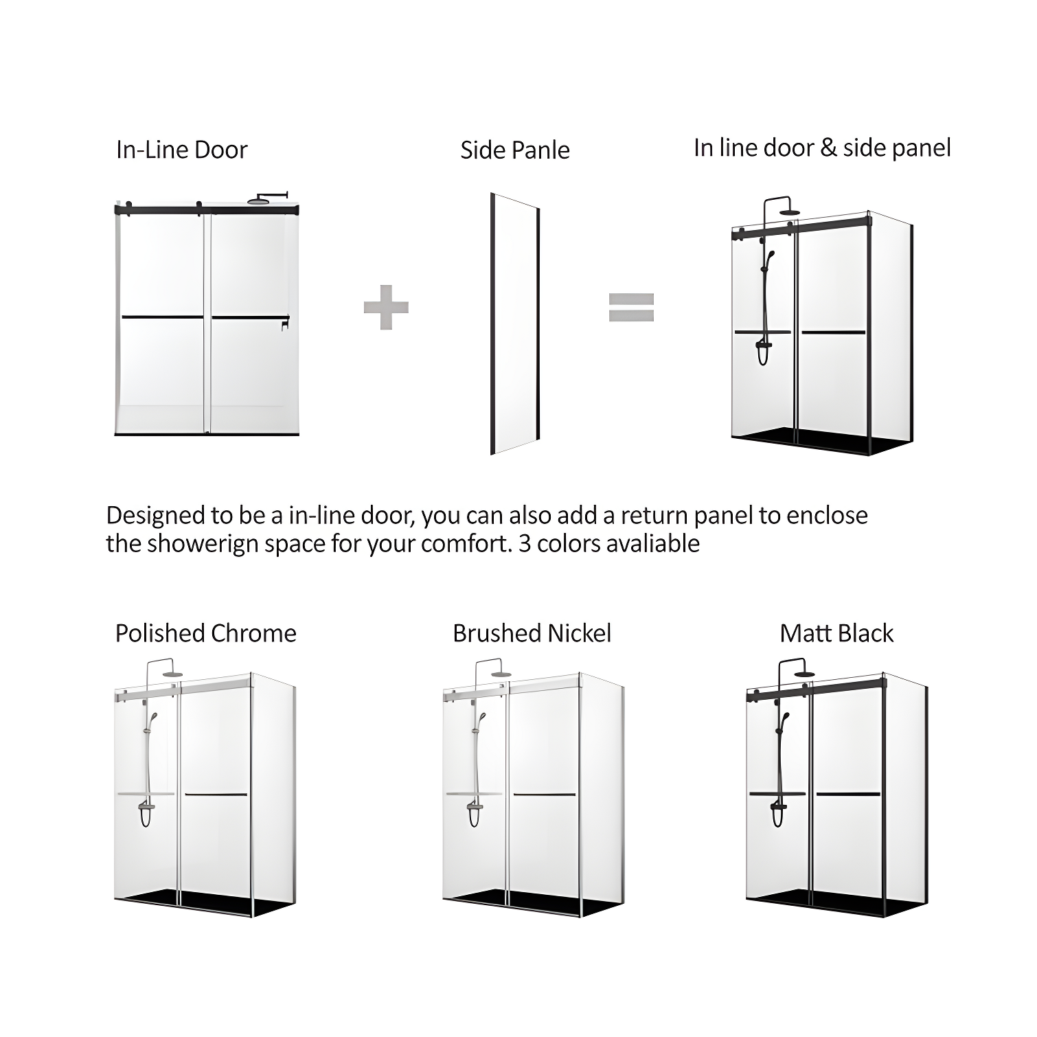 48" W x 35.8” D x 76" H Frameless Rectangle Sliding Shower Enclosure with Towel Bar