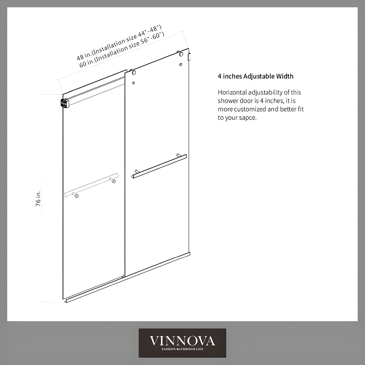 48" W x 35.8” D x 76" H Frameless Rectangle Sliding Shower Enclosure with Towel Bar