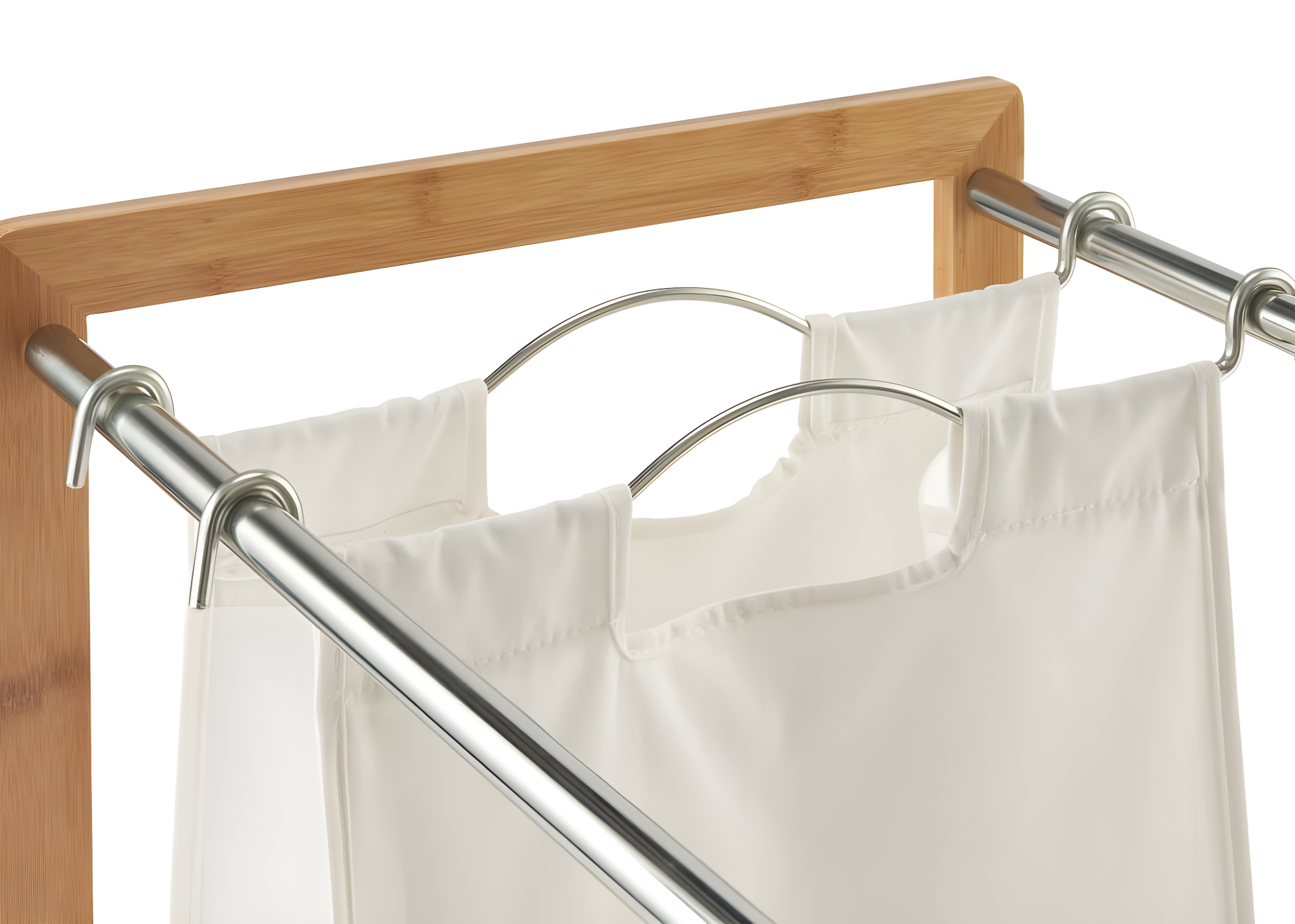 TRINITY EcoStorage 3-Bag Rolling Bamboo Laundry Cart w/ Poles