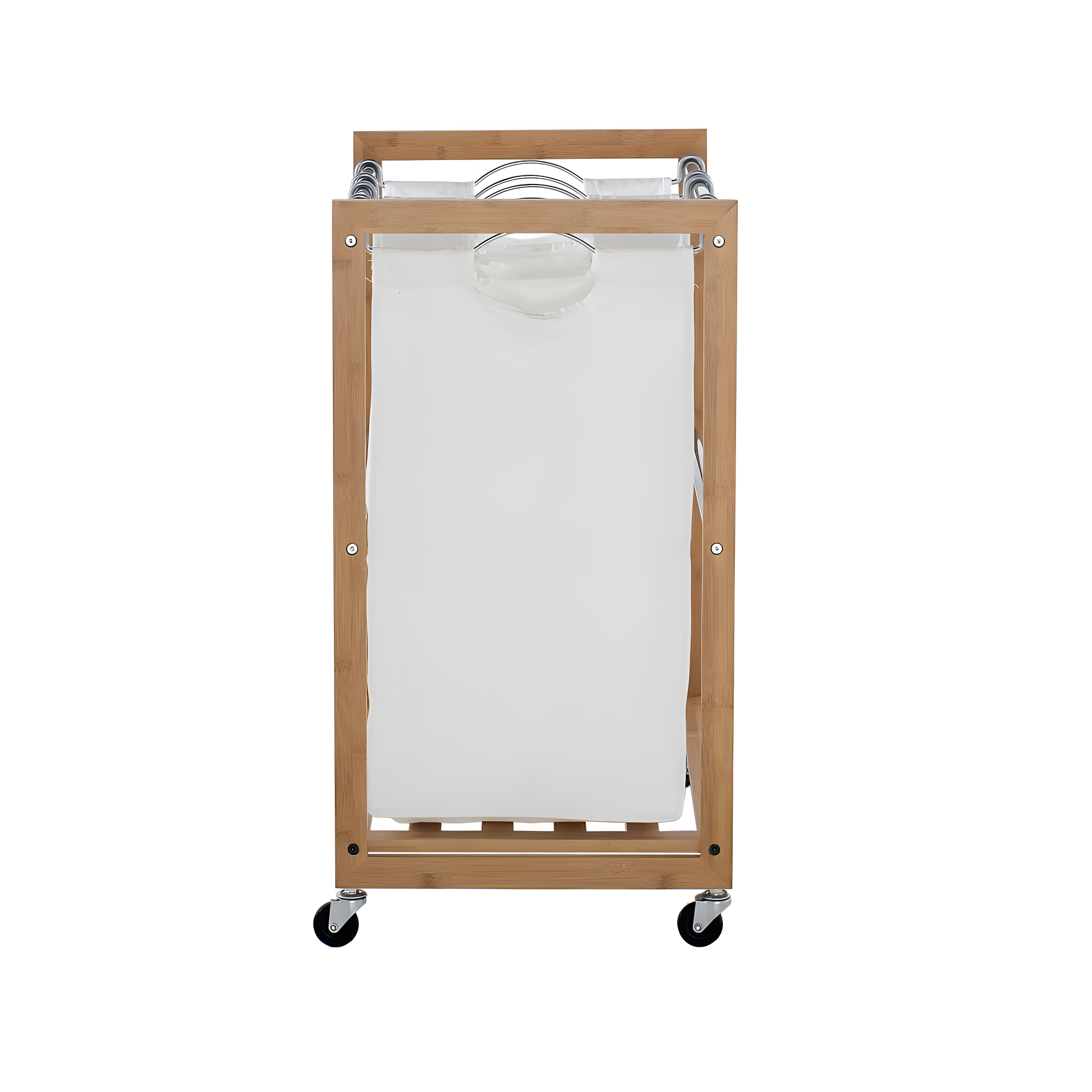 TRINITY EcoStorage 3-Bag Rolling Bamboo Laundry Cart w/ Poles