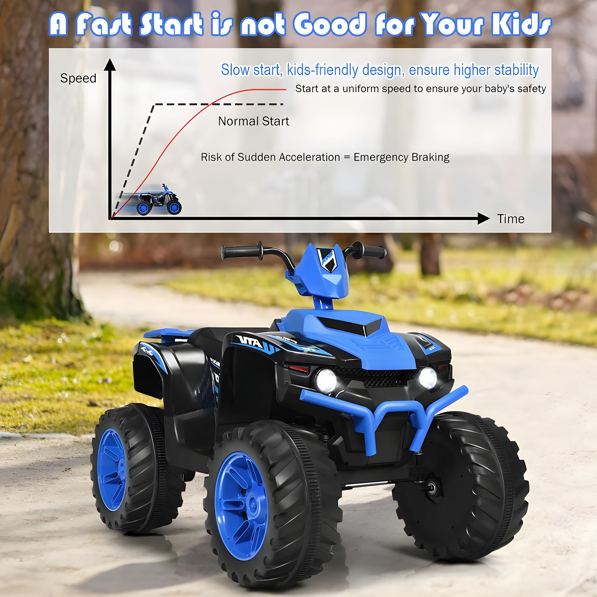 Costzon Kids ATV, 12V Battery Powered Electric Vehicle w/LED Lights, High & Low Speed, Horn, Music, USB, Treaded Tires, Ride on Car 4 Wheeler Quad for Boys & Girls Gift, Ride on ATV (Blue)