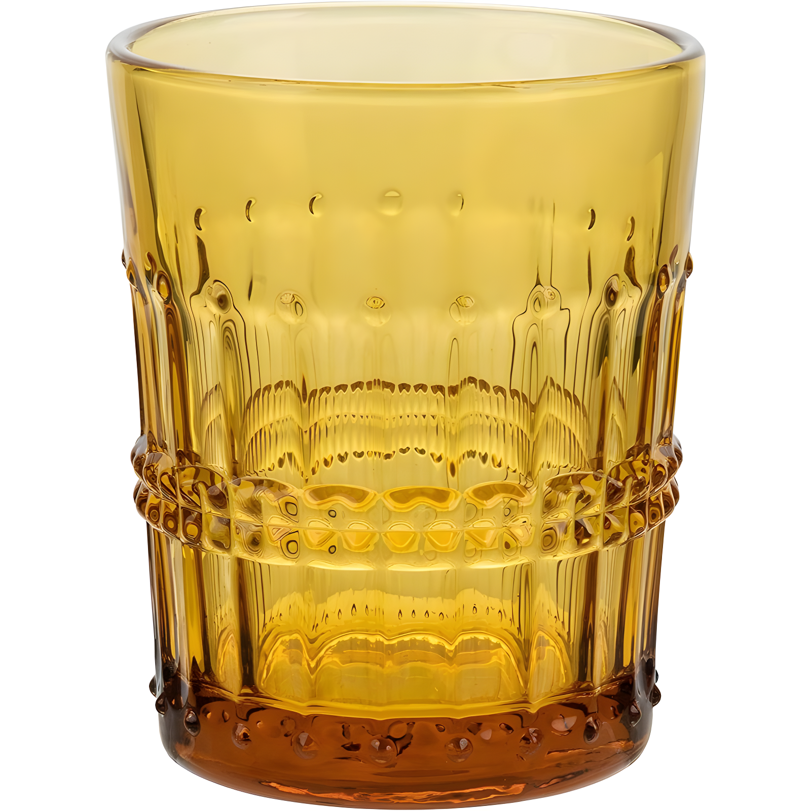 American Atelier Vintage Old Fashion 10 oz. Whiskey Glasses, Romantic Water Tumblers, Barware Glasses for Cocktails, Embossed Beaded, Set of 4, Amber