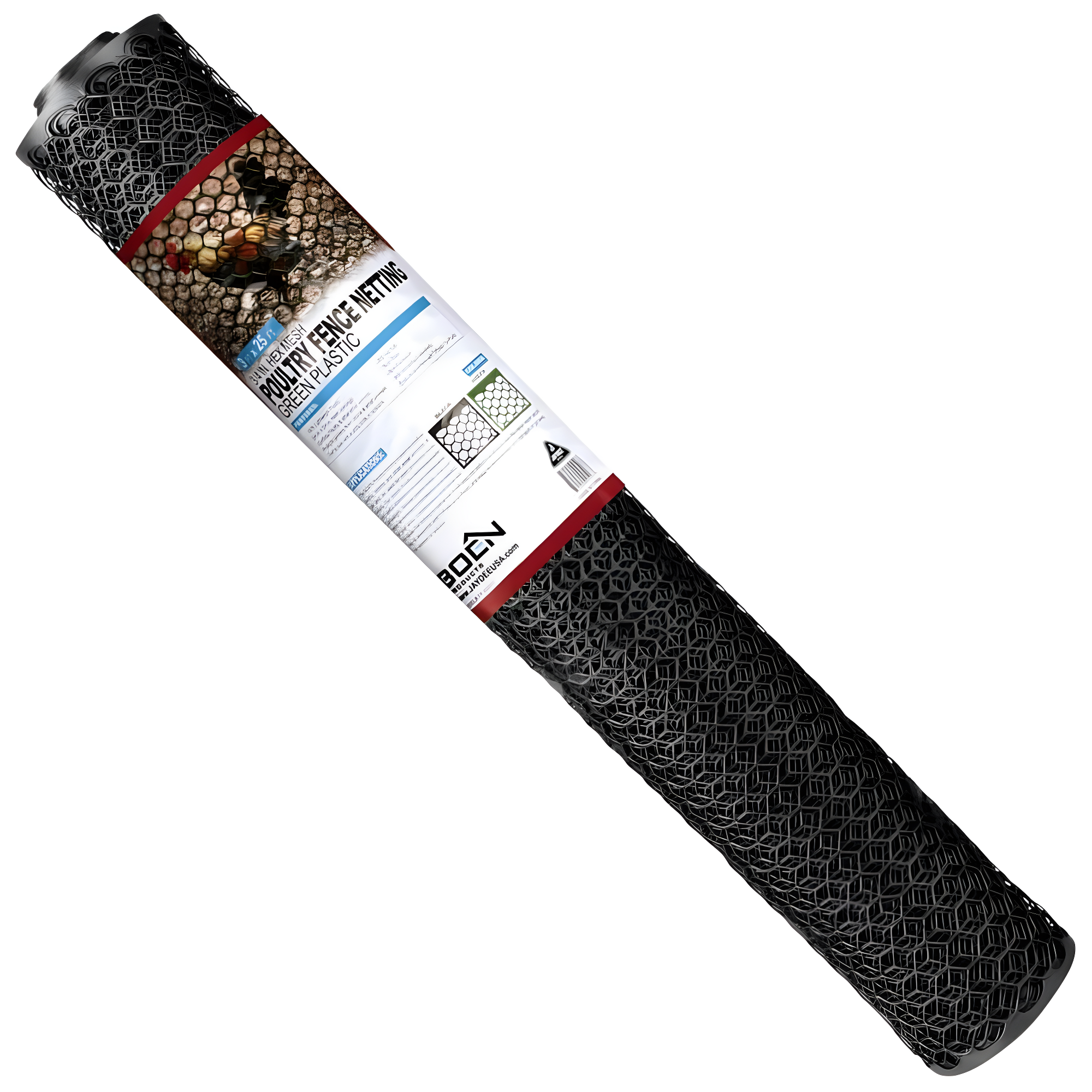 Boen - Plastic Hex Chicken Wire Mesh Temporary Fence Roll (2' x 25' - Black) - Plastic Fence Poultry Netting for Temporary or Semi Permanent Enclosures, Deer Netting Fence, Construction Fencing