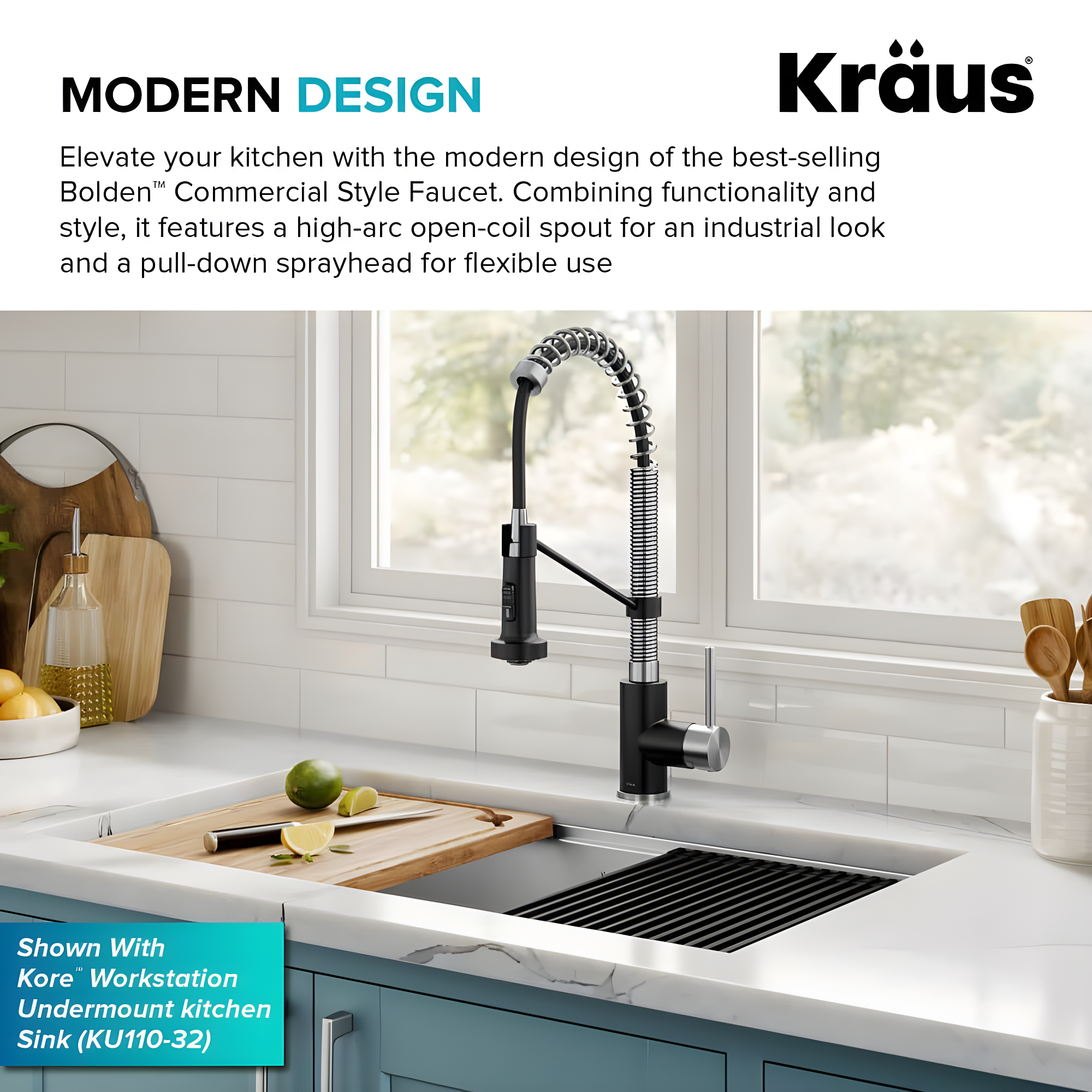 KRAUS Bolden Commercial Style 2-Function Single Handle Pull Down Kitchen Faucet