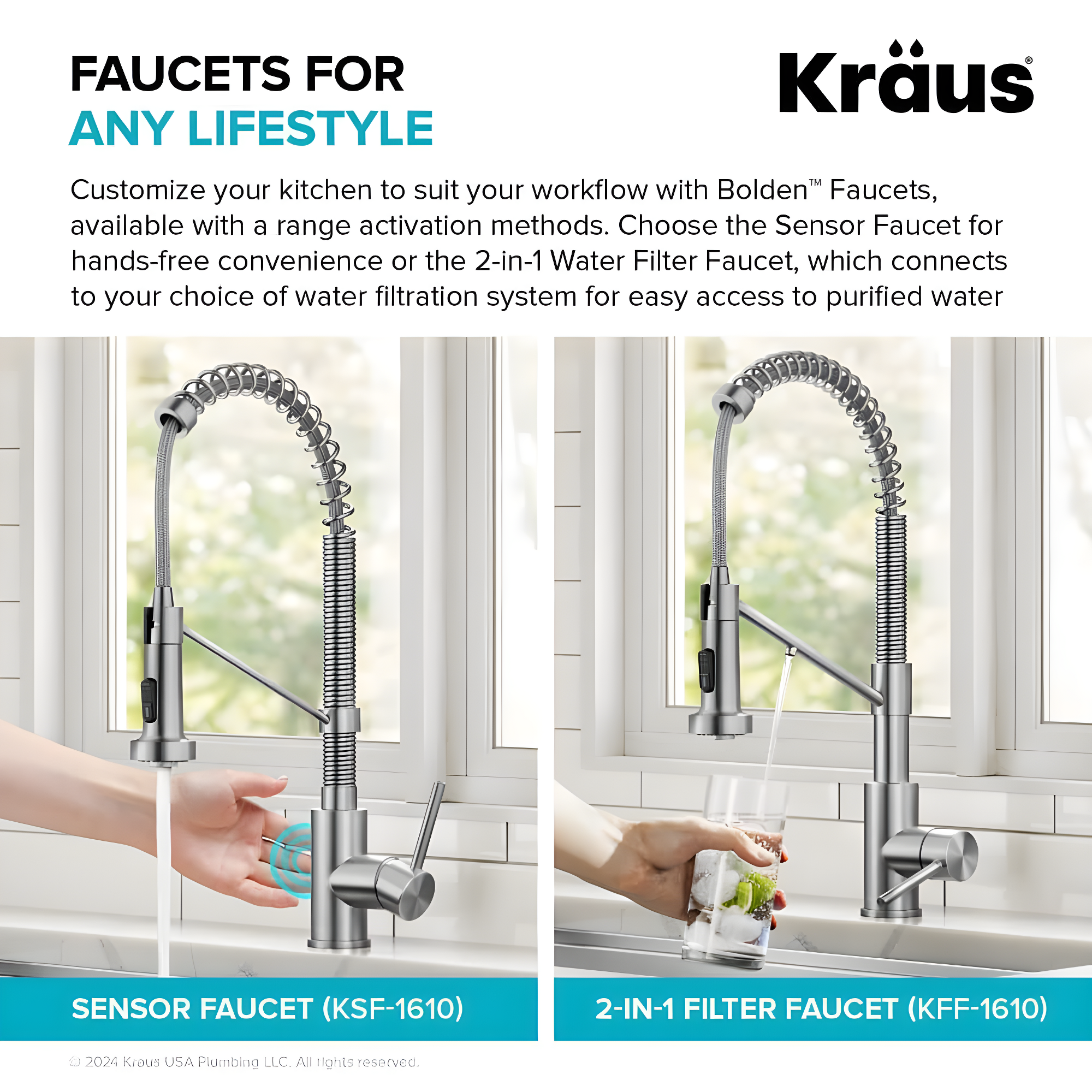 KRAUS Bolden Commercial Style 2-Function Single Handle Pull Down Kitchen Faucet